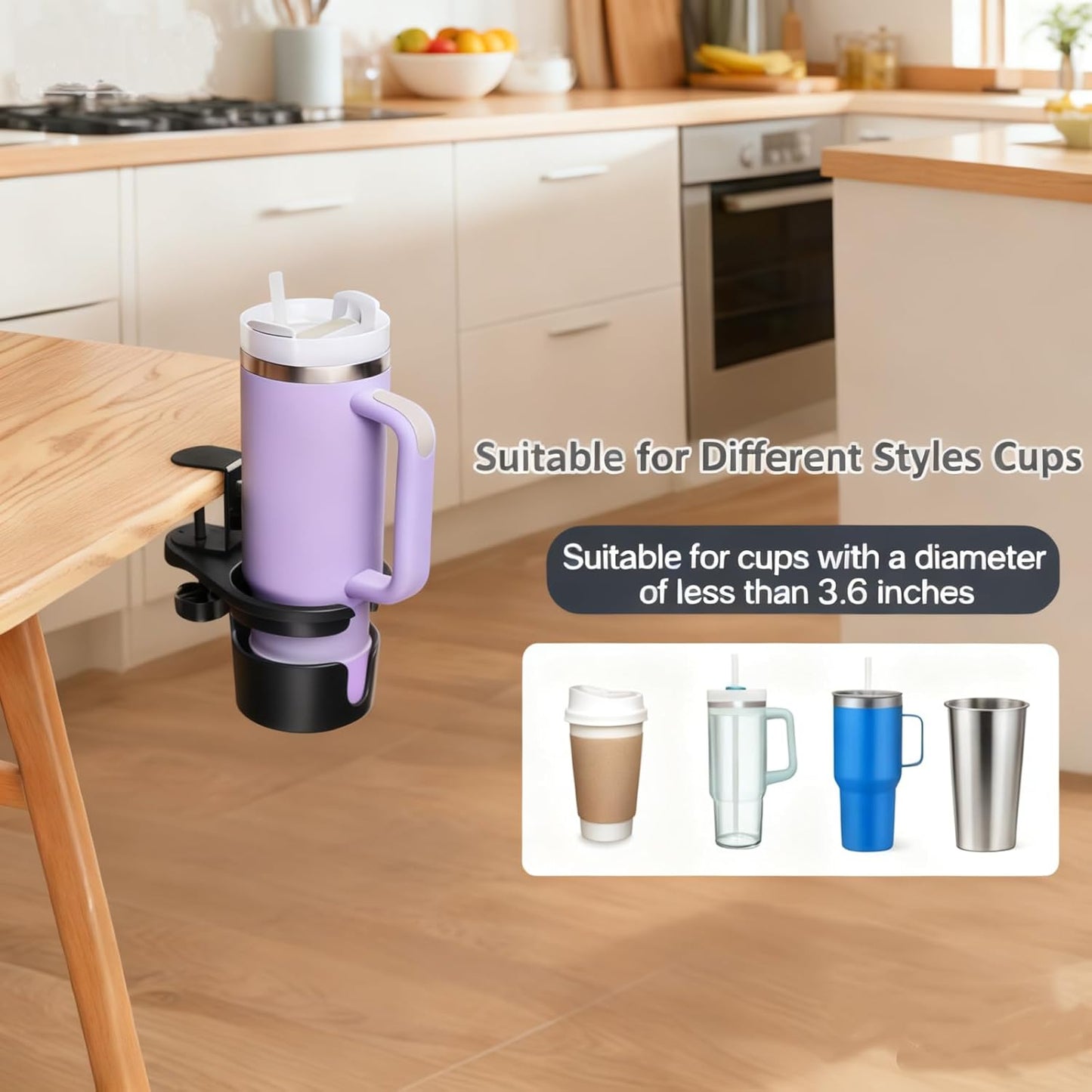 Deeper Desk Cup Holder, 360° Rotating Anti-Spill Cup Holder for Table, Adjustable Clamp on Cup Holder for Gaming Desk, Gift for Gamer and Office, Desk Storage, Drink Holder for Coffee Cup, Arm Chair