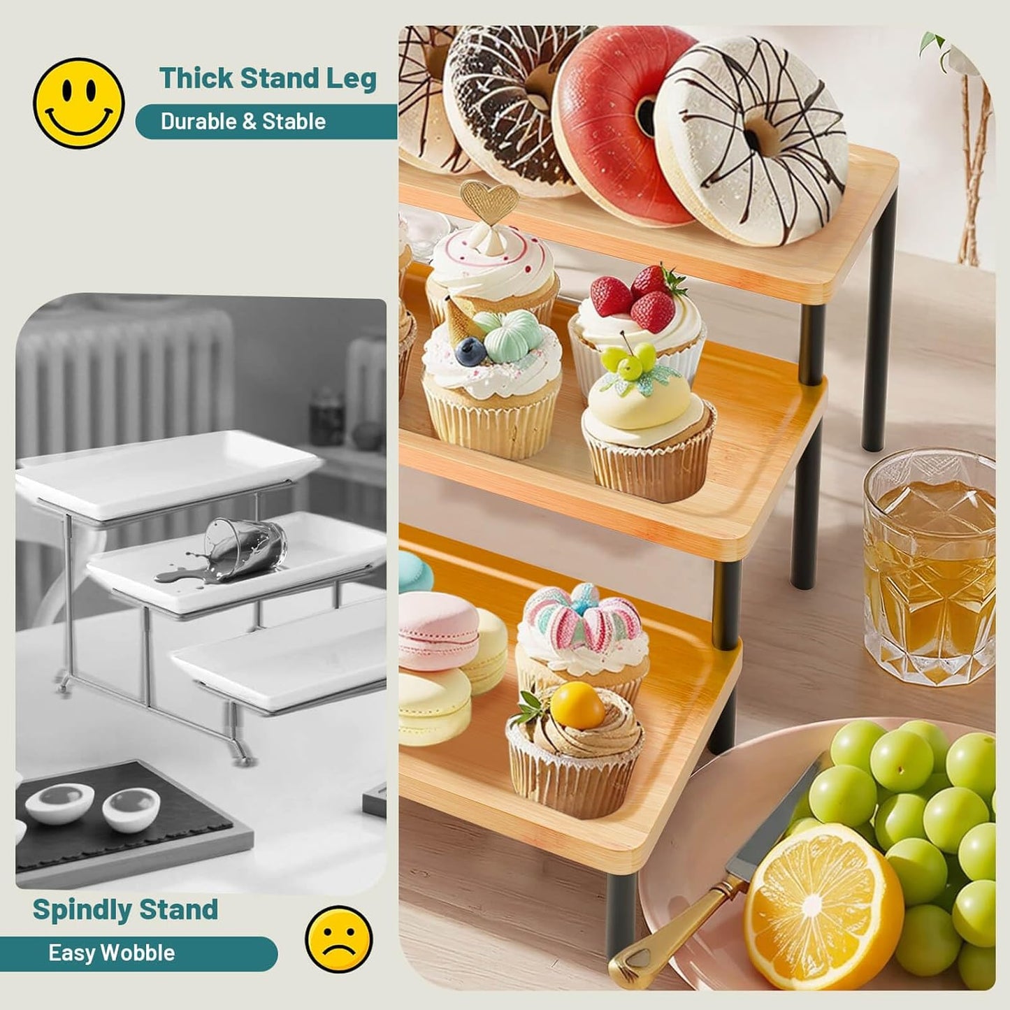 3 Tier Serving Tray Set,17" Serving Tray Stand & Platter Tower Plate for Party Supplies,Reusable Trays for Food Fruit Cookie Afternoon Tea Hosting, Appetizer,Dessert Table Display Set