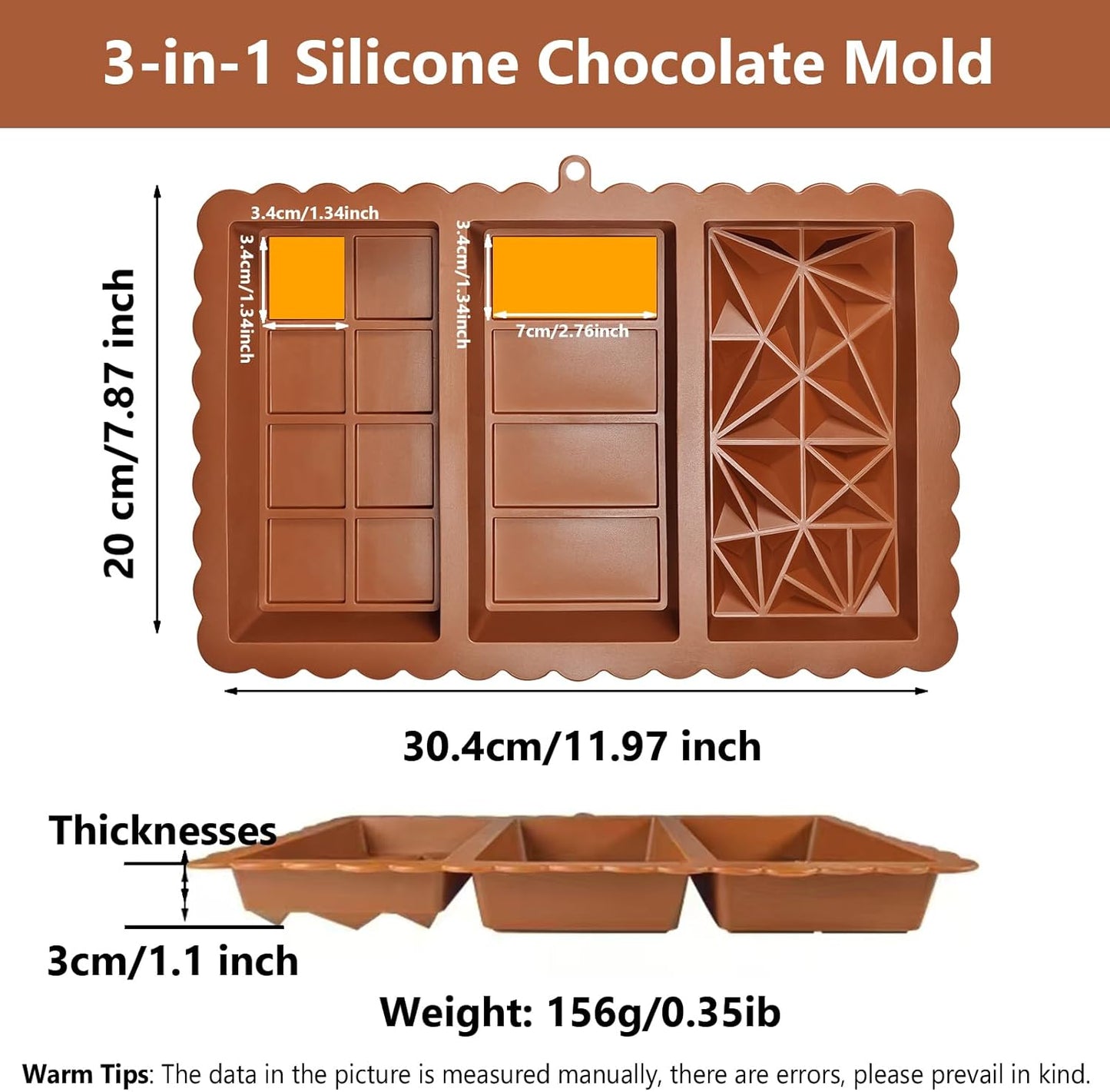 Chocolate Bar Mold - Food Grade Silicone Chocolate Molds, Non-Stick & Easy to Release Deep Mold for Dubai Pistachio Chocolates, Candy, Snacks, Desserts, Resin Art, Dishwasher Safe (1)