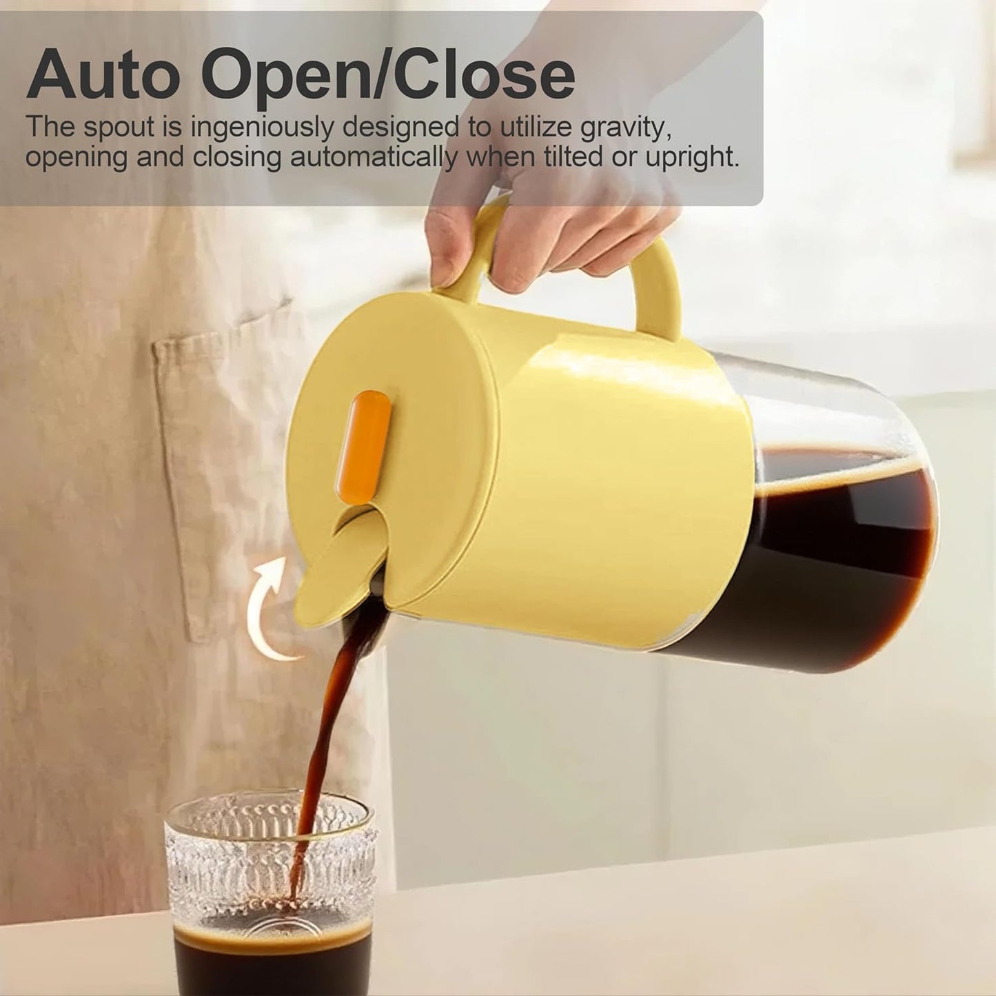 Delove Cold Brew Coffee Maker with Auto Spout – Shatterproof Plastic Shell, Wide Mouth Design – 62 oz (1.9 Quart) Iced Tea Glass Carafe with Removable Removable Mesh Filter (1, Yellow)