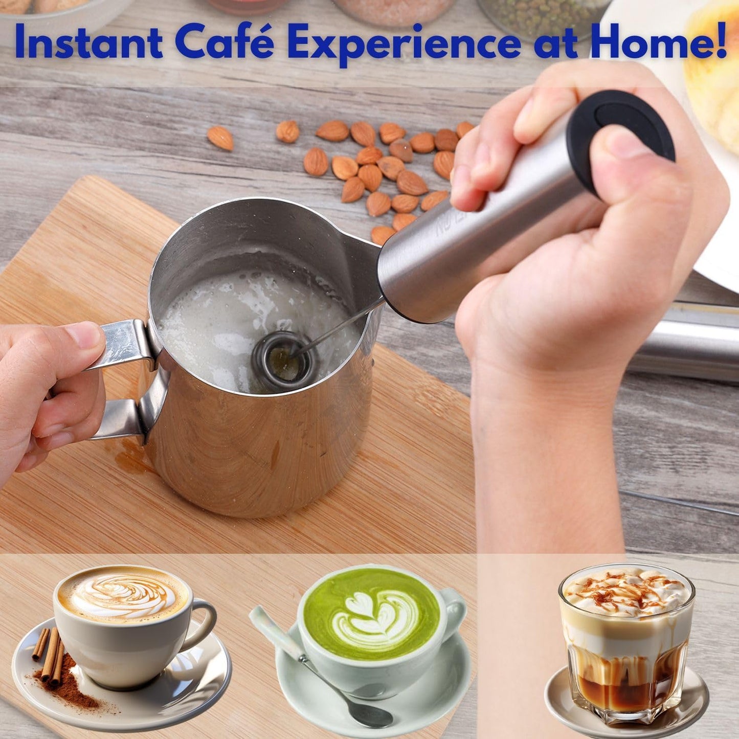 Rechargeable Milk Frother Battery Operated,2-Speed Portable Travel Frother,Electric Milk Foamer Coffee Frother for Latte, Cappuccino, Hot Chocolate Drink Mixer with Double Mini Whisks and USB Cable