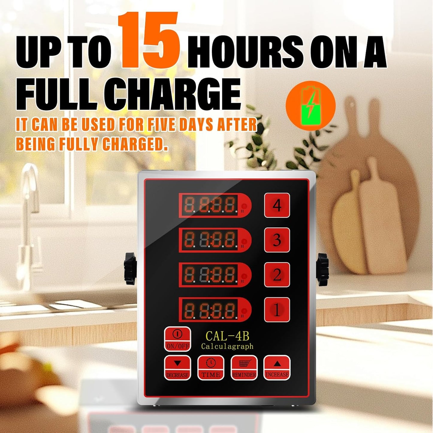 4 Channel Kitchen Timer – Cordless Timers for Cooking with Audio Alerts – Stainless Steel LED Digital Timer for Commercial Restaurants Home Kitchen Black