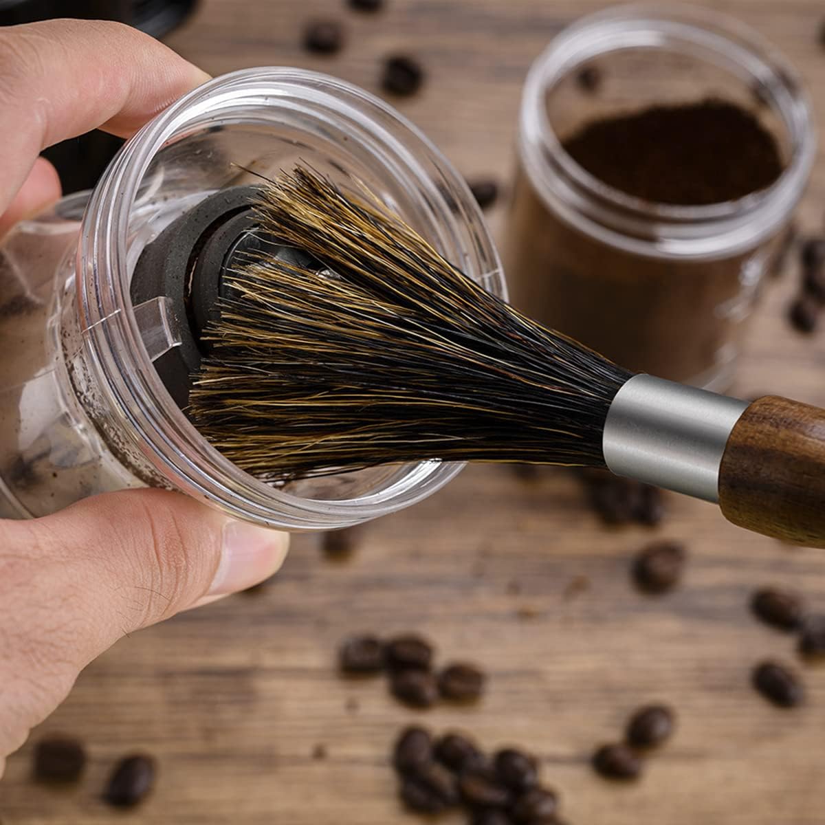 3pcs Coffee Grinder Cleaning Brush Espresso Machine Cleaning Tool Walnut Wood Handle Natural Bristles Coffee Machine Clean Tool