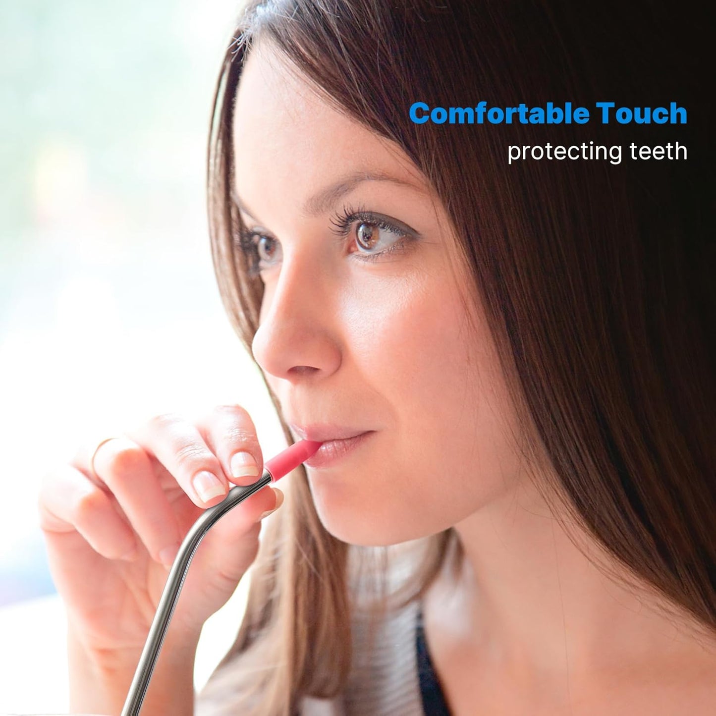 2 Pcs Stainless Steel Straw with Silicone Tips for 30 oz Stanley Tumbler, Repeatable 30 oz Metal Straws for Stanley Adventure Quencher Travel Tumbler Cup, BPA Free（Light Blue）