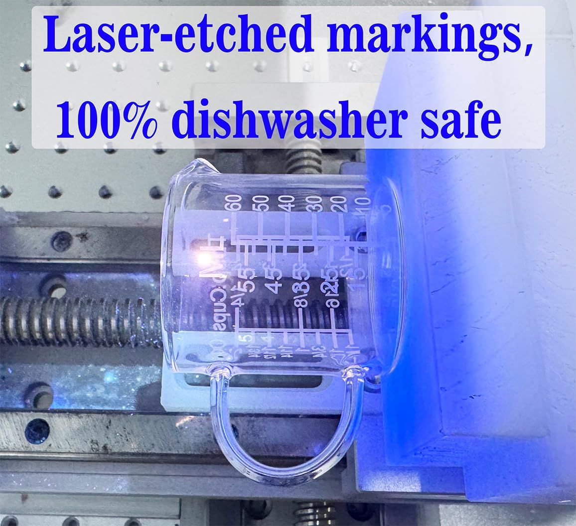 Ackers Etching Scale Measuring Glass -[Insulated handle | V-Shaped Spout]-Made of High Borosilicate Glass Measuring for Kitchen or Restaurant, Easy to Read, 60 ML (2 Oz) 丨(2 Pack)