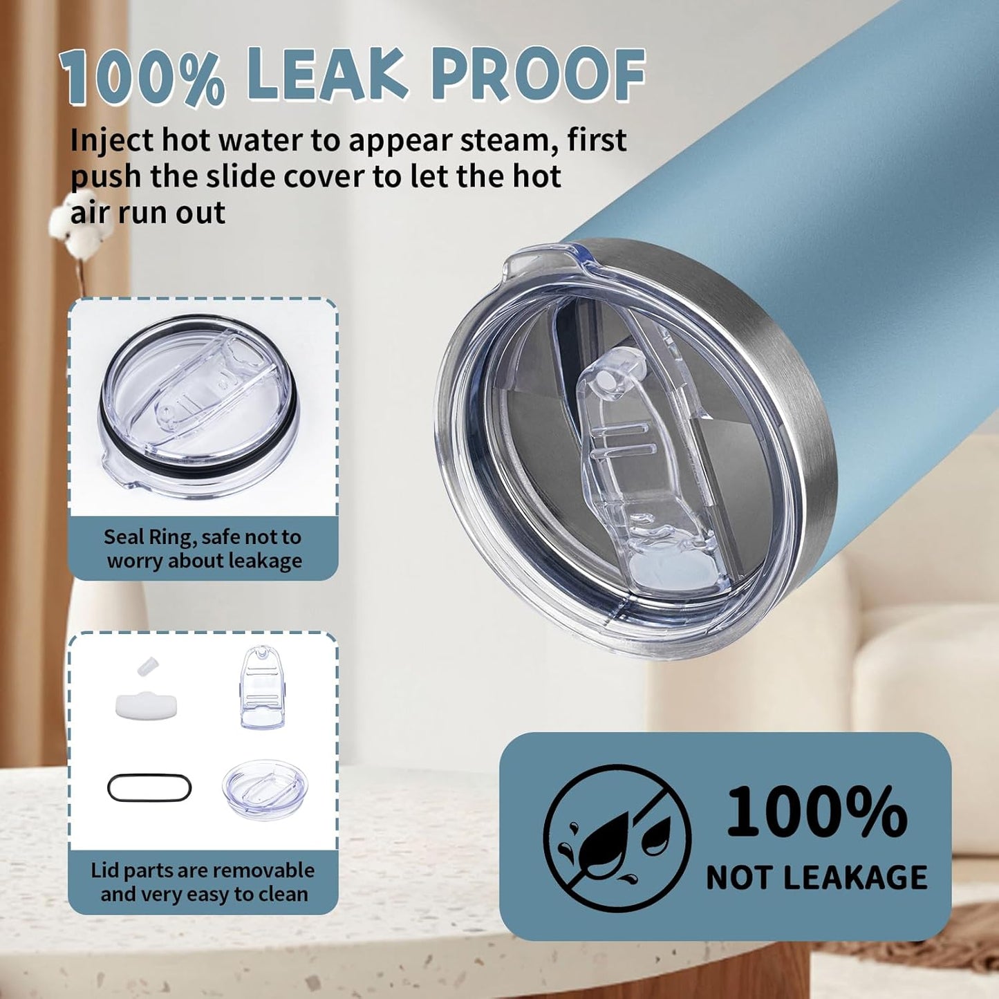 20 oz Tumbler with Lids and Straws, Stainless Steel Insulated Coffee Tumbler, Double Wall Vacuum Insulated Travel Mug Cup, Leakproof Thermal Coffee Cup for Hot and Cold Drinks (azure blue)