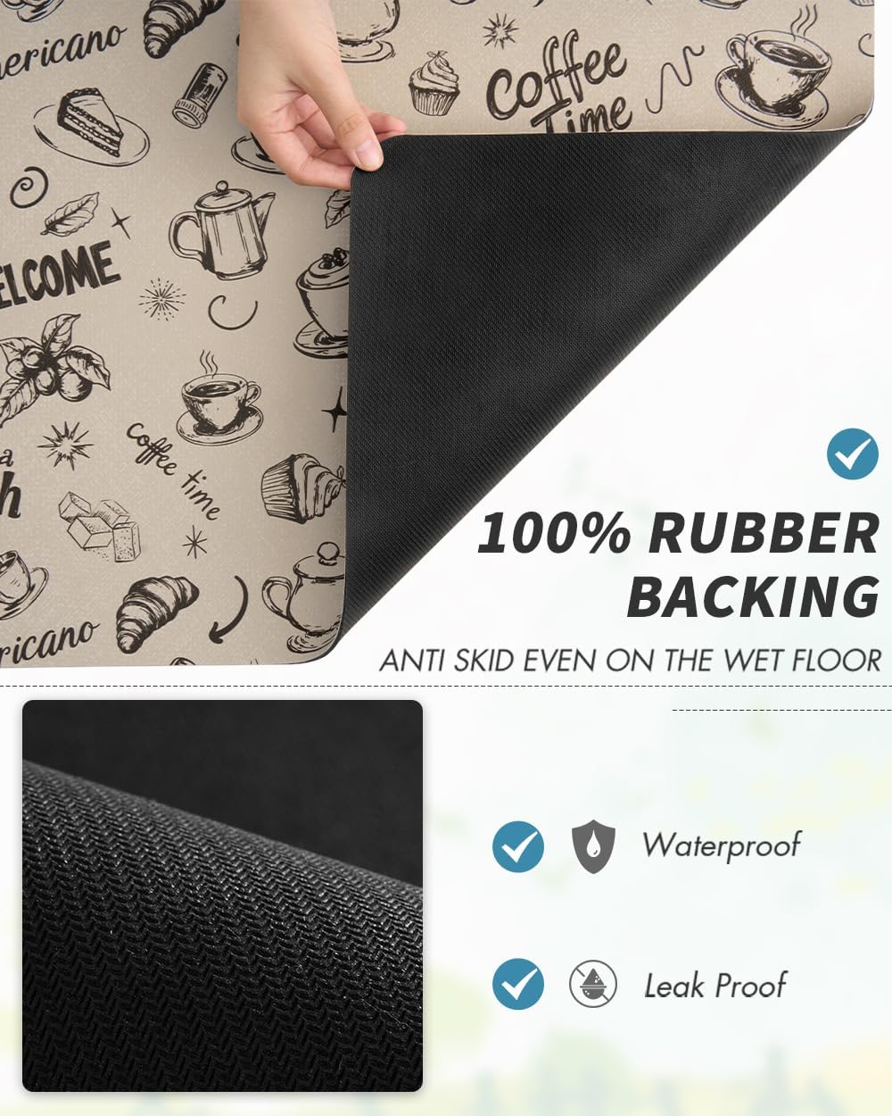 AMOAMI Coffee Mat Hide Stain Rubber Backed Absorbent Dish Drying Mat for Kitchen Counter - Fits Under Coffee Maker & Espresso Machine (16X24, MILK TEA)