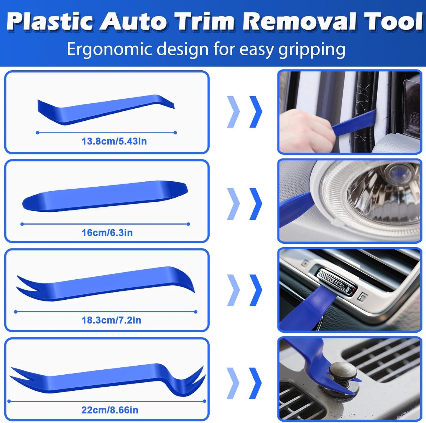 17Pcs Mechanic Hook and Pick Tool Set & Car Trim Removal Kit with Fastener Clip Pliers,Rivet Puller,Magnetic Pickup,Gasket Scraper,Non-Scratch Plastic Pry Tools for Automotive Repair-Blue