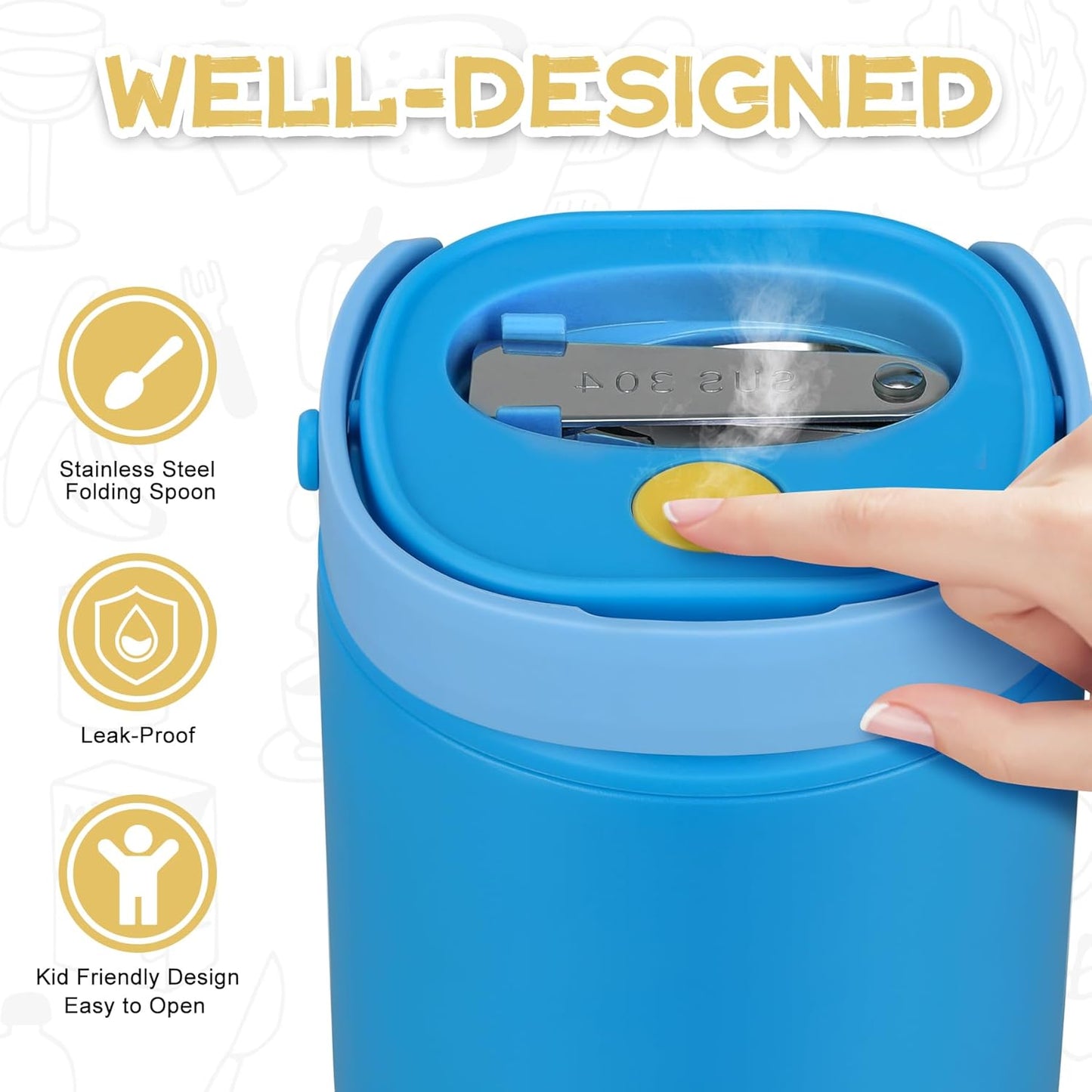 2 - in - 1 Soup Thermo for Hot Food 14oz with Snack Box Container Leak Proof Insulated Lunch Container Kids and Adults Stainless Steel Double Wall Vacuum Wide-mouth Thermal with Spoon and Handle