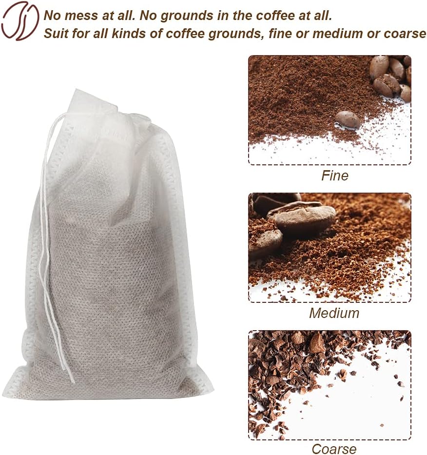 50pcs No Mess Cold Brew Bags, 4x6 inch Disposable Coffee Filter Bag Fine Mesh Brewing Drawstring Pouches for Iced Coffee Hot Tea Herb Spice