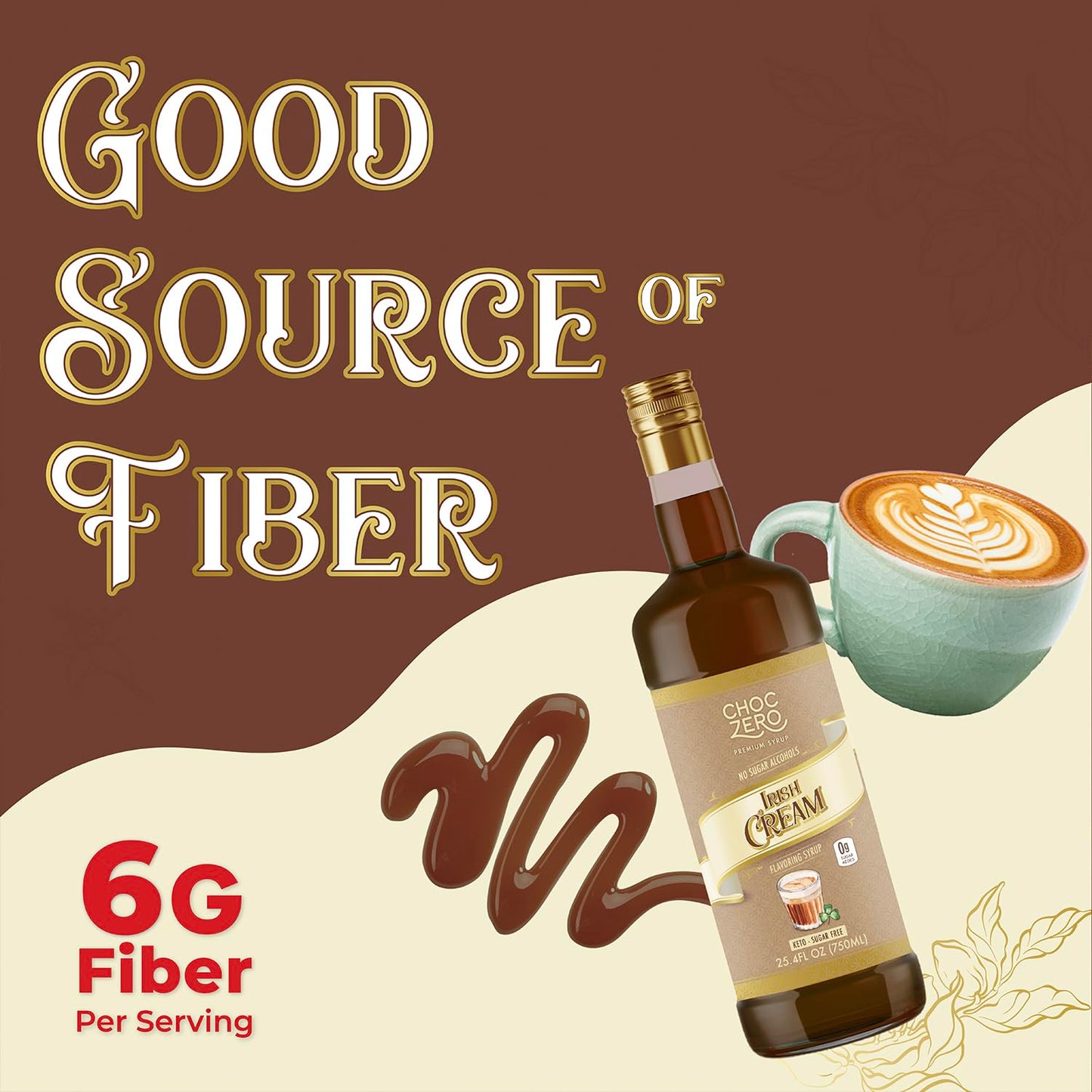 ChocZero Sugar Free Coffee Syrup, Irish Cream Flavor, Simple Syrup Drink Mix, Mudslide Cocktails, Protein Shakes & Baking, Gluten Free, All Natural, 25.4 Ounces (Pack of 1)