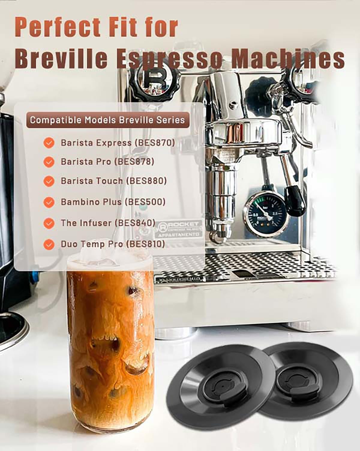 Espresso Backflush Cleaning Disc Set for Breville/Sage Espresso Machines – 54mm (1 Pack, 1 With Hole + 1 Without Hole), Compatible with Cleaning Tablets