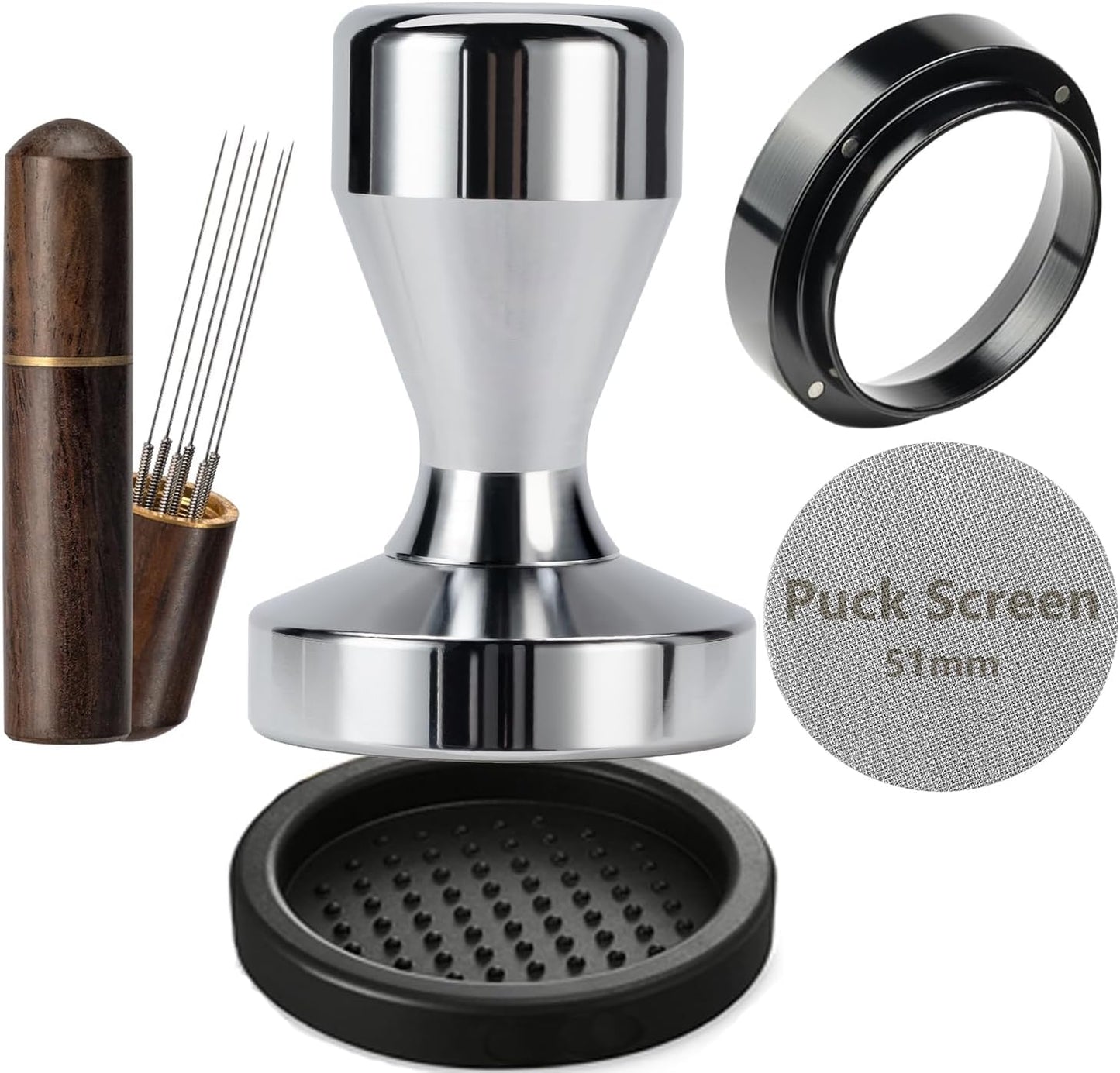 Espresso Accessories Kit 51mm Tamper: Espresso Tamper Kit with 51mm Coffee Tamper, Puck Screen, Dosing Funnel, WDT Tool, Tamper Mat | Espresso Kit Fits Espresso Coffee Machines of 51mm Portafilters