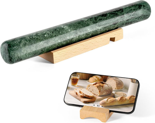 Marble French Rolling Pin for Baking, 12 Inch Non Stick Polished Rolling Pin for Dough, Heavy Dough Roller for Fondant Pizza Pie Crust Cookie Pastry Bread, Kitchen Baking (Indian Green)