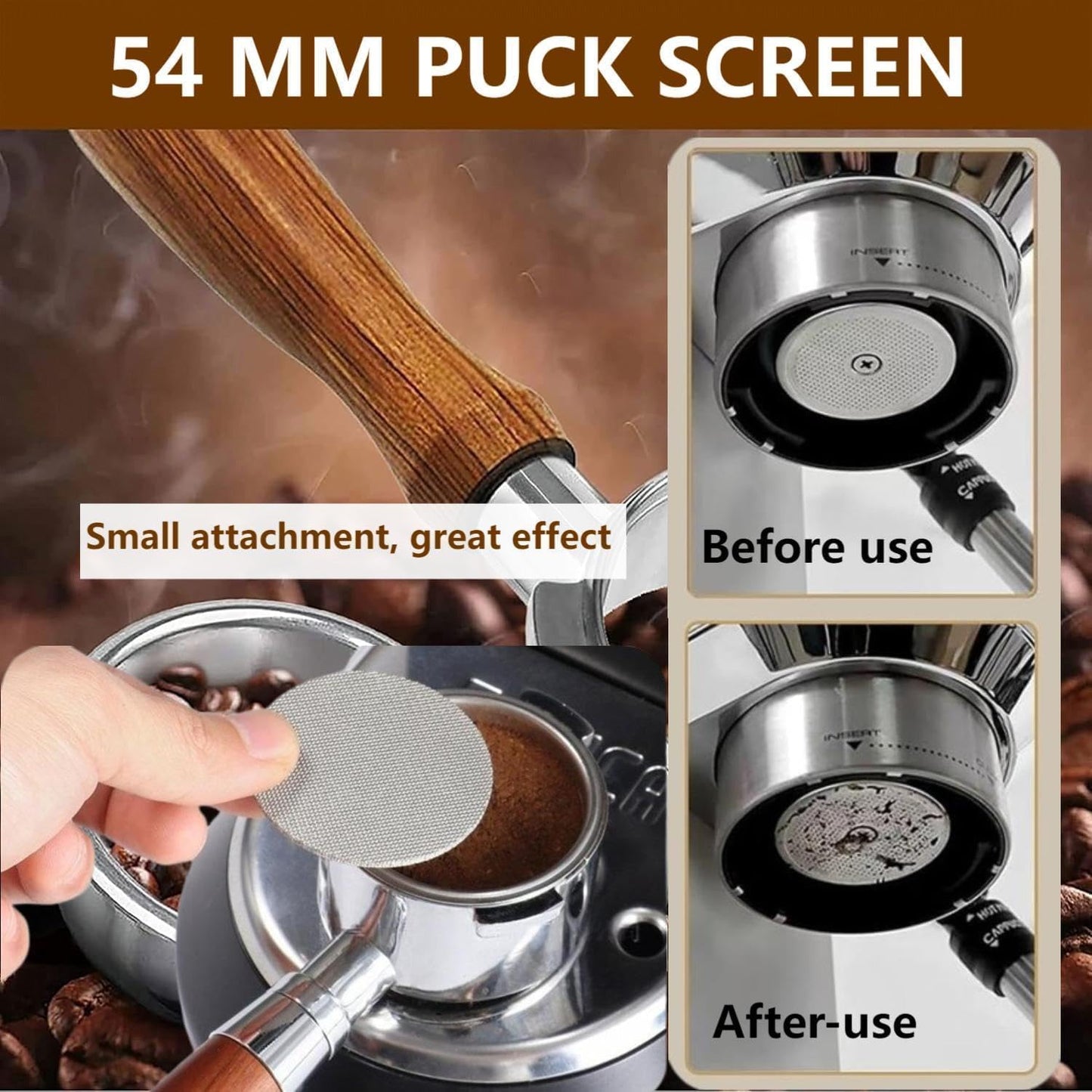 54mm Coffee Bottomless Portafilter, Compatible with Breville Barista Bes 870/878/880/876/840/810/500/450 Replacement Parts Bottomless Portafilter(Pear wood color)