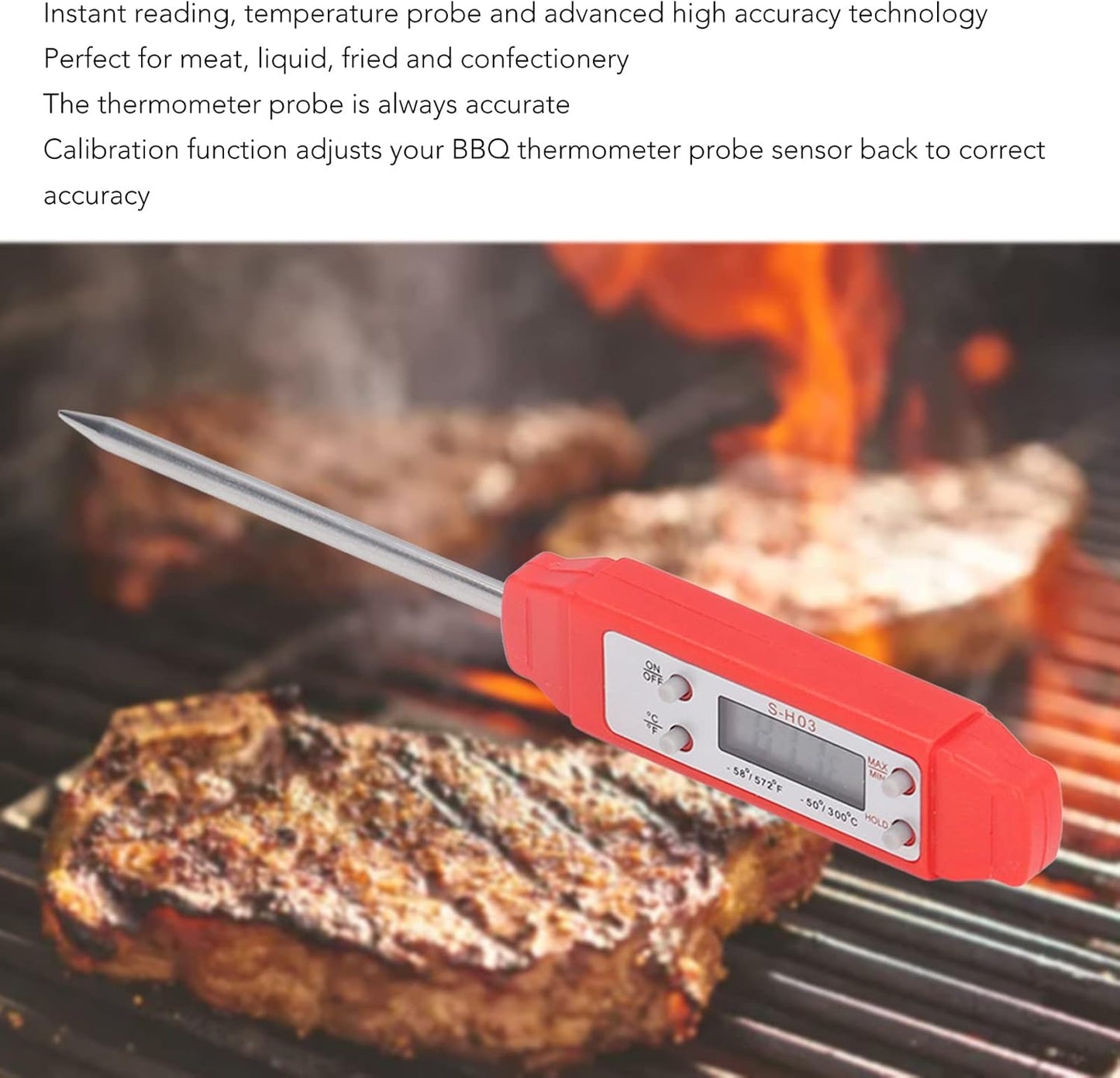 Digital Food Thermometer, Digital Food Thermometer Automatic Calibration Pen High Accuracy Electronic Pocket Thermometer Yellow for Home Use, Multifunctional Accessory (Red)