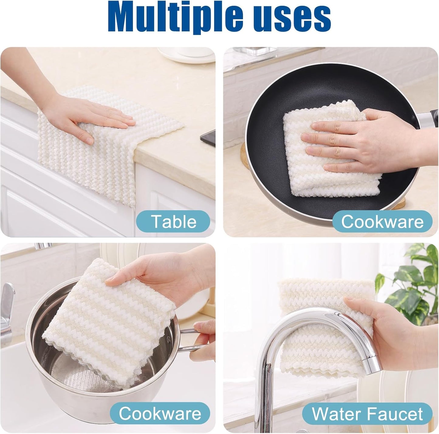 Homaxy 18 Pack Kitchen Dish Cloths, Ultra Soft and Absorbent Dish Towels, Reusable Fast Drying Microfiber Cleaning Cloth, Coral Velvet Wave Design Lint Free,10 x 10 inches, Beige