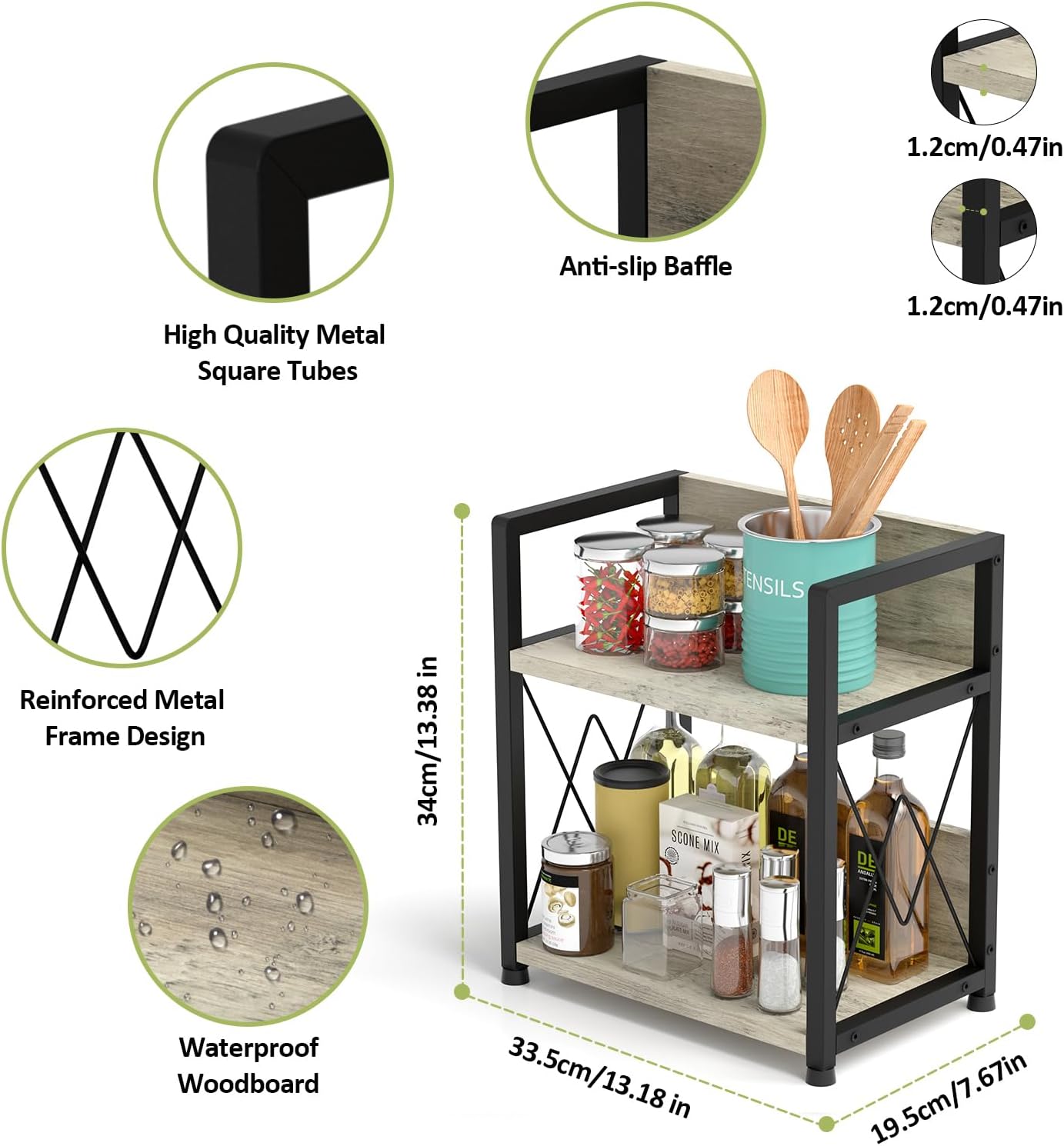 Aduanbang Coffee Bar Accessories Organizer, 2 Tier Wooden Kitchen Counter Shelf, Coffee Organizer Station for Countertop, Condiment Rack for Mugs, Cups, Cream, Syrup