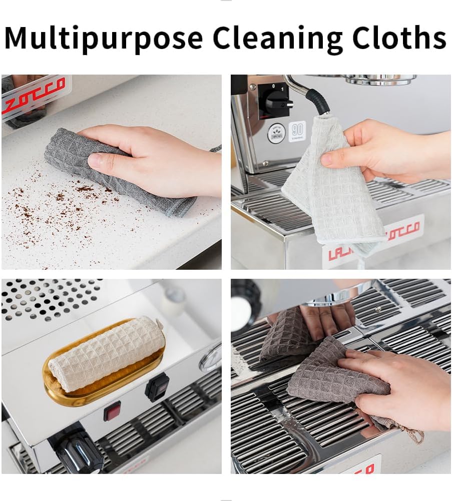 Barista Micro Cloth 4 Pack - watchget Microfiber Barista Cleaning Towels Coffee Cleaning Accessories for Espresso Machine, Steam Wand, Countertop, Kitchen Dish Cloth Waffle Weave Brown(12"x12")