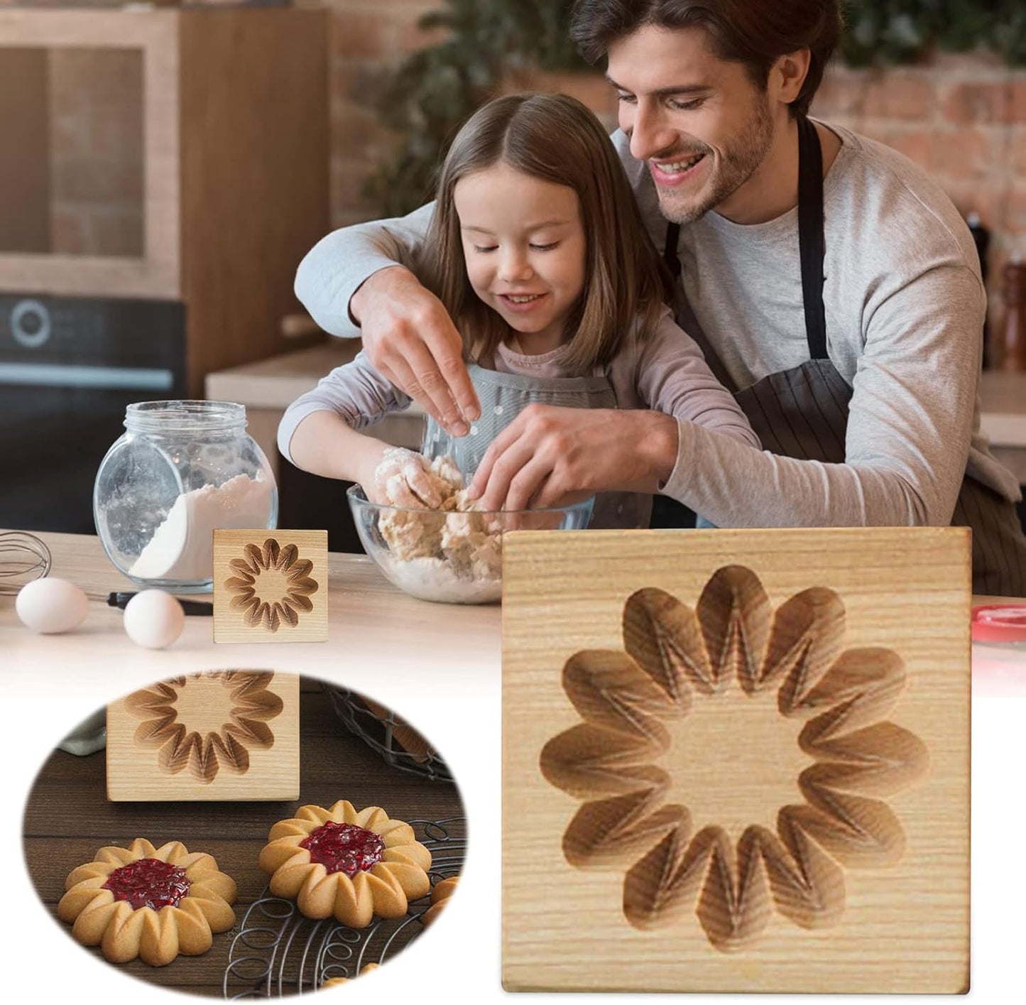 Wooden Cookie Biscuit Mold, 3D Baking Mold, Embossing Craft Decorating Baking Tool, Suitable for Halloween Thanksgiving Christmas Kitchen DIY (Shape D 10 * 10 * 2)