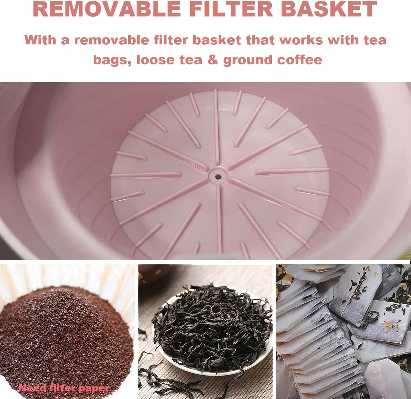 LITIFO Iced Tea Maker and Iced Coffee Maker Brewing System with 2-quart Pitcher, Perfect For Fruit Infused Tea, Lemonade, Flavored Water (Pink)