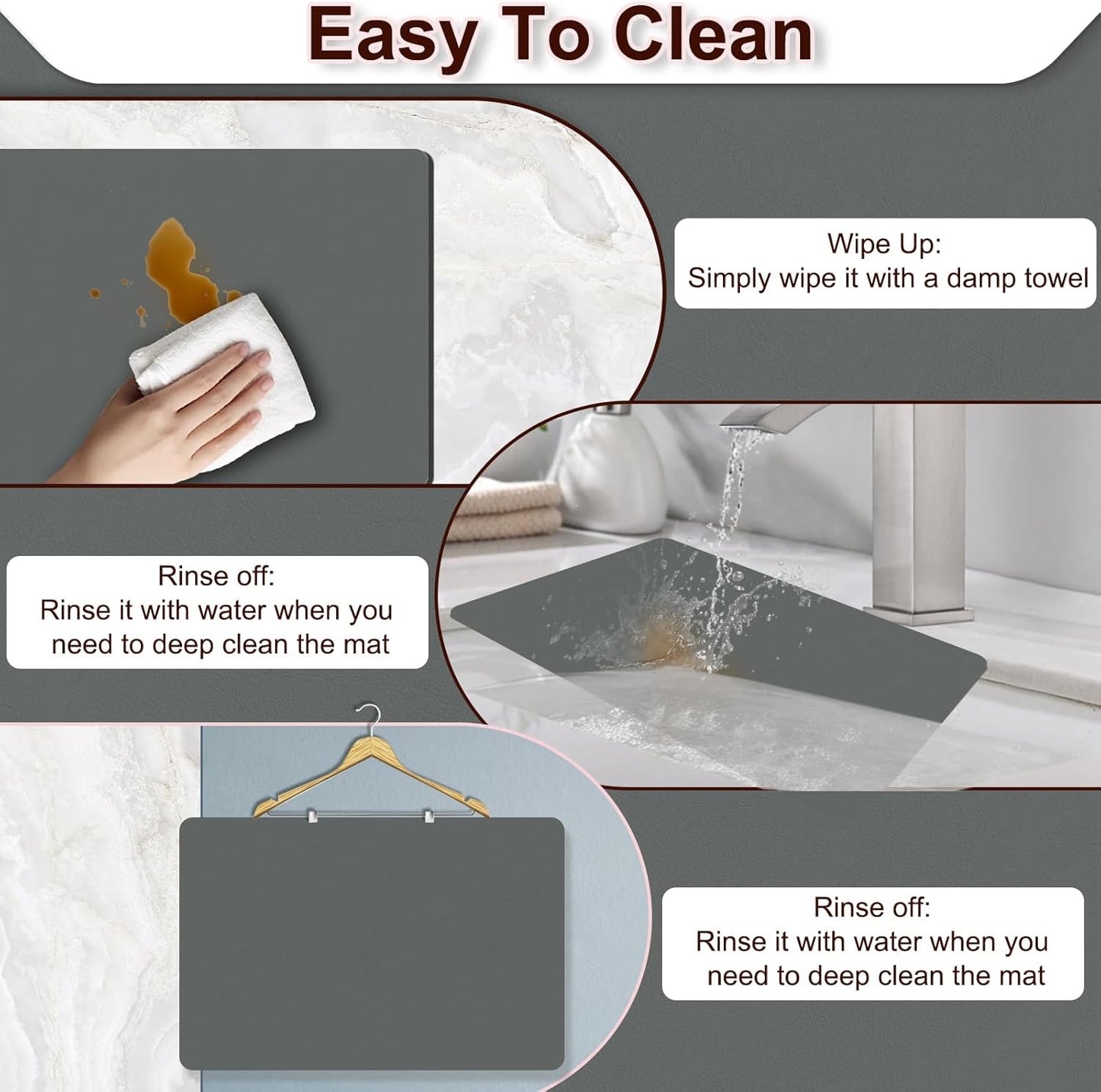 BLESWIN Dish Drying Mat for Kitchen, 15.7'' x 23.6'' Coffee Bar Mat for Countertops, Coffee Station Matt with Non-slip Rubber Backed, Absorbent Dish Dying Mat for Kitchen Counter, Gray