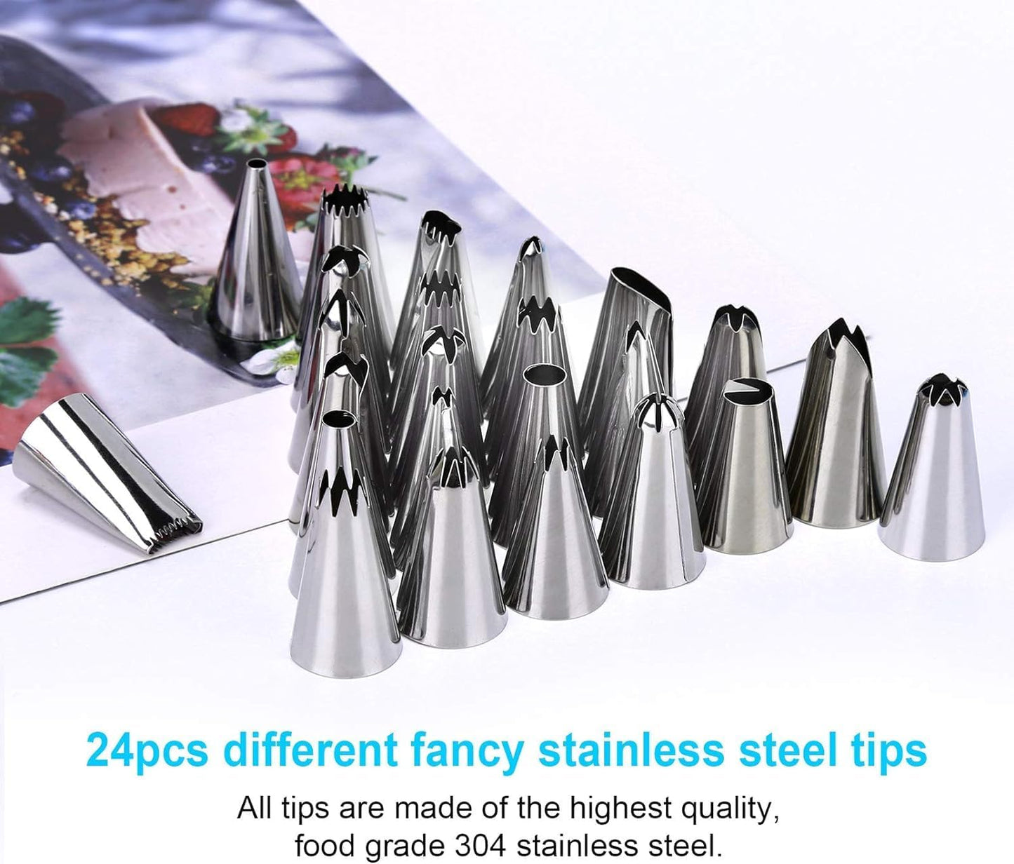 40PCS Piping Bags and Tips Set 12 Inch Pastry Bags Cakes Decorating Kit Supplies, 10 Icing Bags Disposable with 1 Reusable Piping Bags, 24 Frosting Tips, 2 Couplers, 1 Storage Box