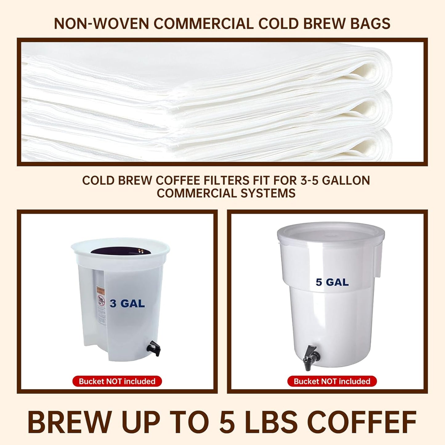 50 Pcs Commercial Cold Brew Coffee Filters,20" x 20" Commercial Cold Brew Bags For Commercial Model Cold Brew Coffee Makers and 5-Gallon Commercial Systems,with Drawstring,Brew Up To 5 LBS Coffee