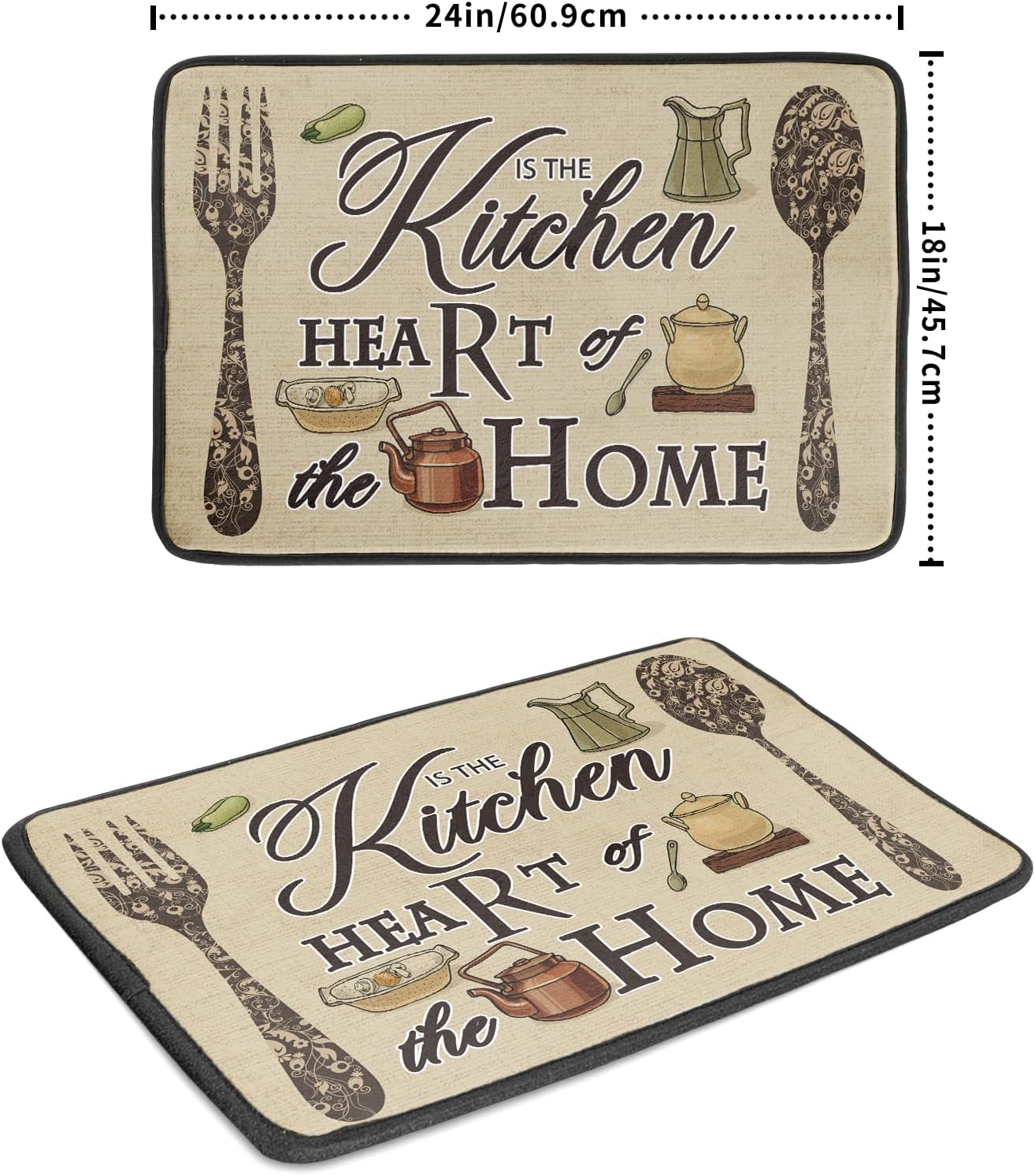 Dish Drying Mat The Kitchen is The Heart of The Home, 18x24 inch Large Absorbent Farmhouse Vintage Coffee Cooking Set Drainer Mat Dish Pad Protector for Countertops Home Office Cafe Accessory