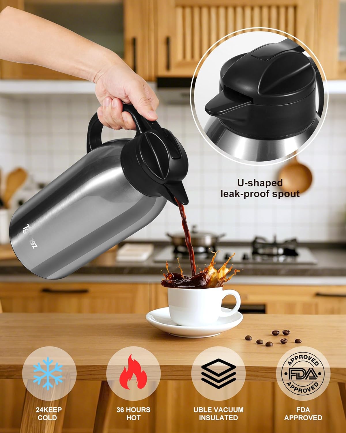 2 PCS Thermal Coffee Carafe 102 oz / 3L - Up to 36 Hours Hot, Insulated Stainless Steel Airpot for Hot Liquids, Coffee Carafes For Keeping Hot Coffee for Parties -Large Carafe Flask(Black/Silver)