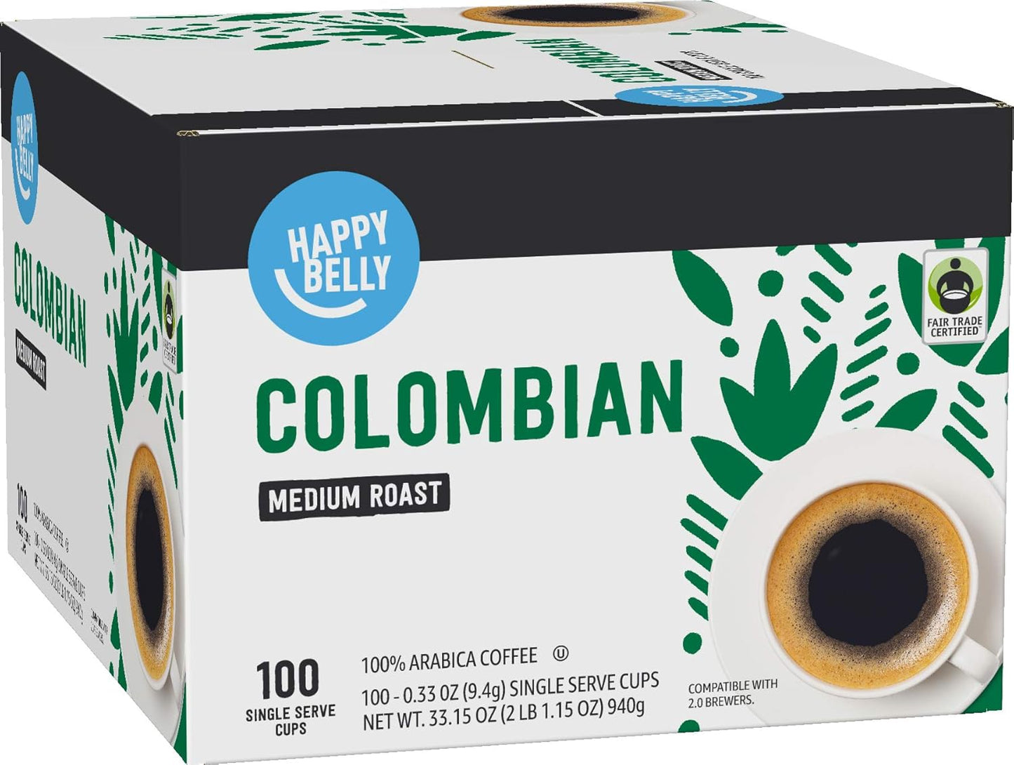 Amazon Brand - Happy Belly Medium Roast Coffee Pods, Colombian, Compatible with Keurig 2.0 K-Cup Brewers, 100 Count