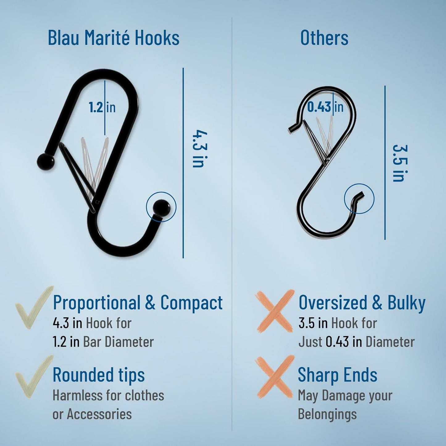 6 S-Shaped Hooks with Anti-Fall System. Anti Drop S-Shaped Hook with Safety Buckle to Prevent Falls. Heavy Duty. (Black, 4in Long (Diameter Rod<1.2in))