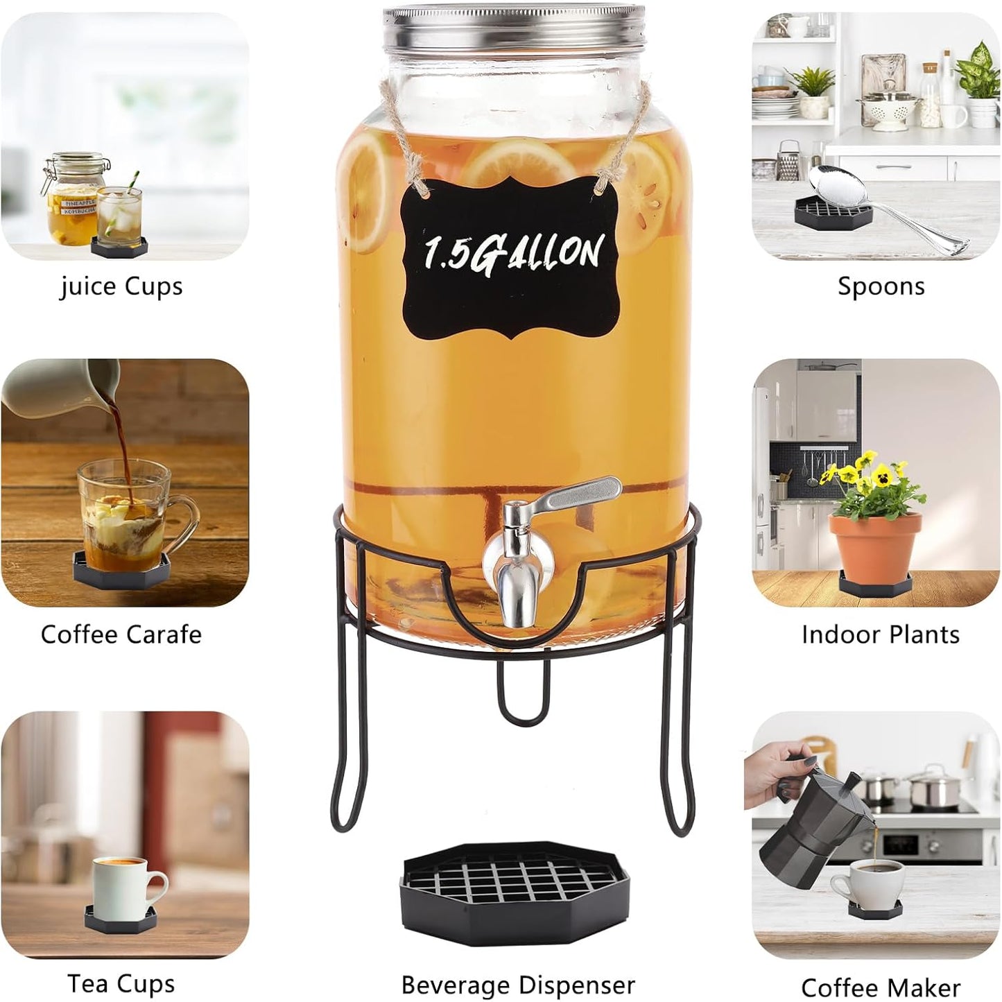 4.1" Octagonal Coffee Drip Tray | Black Plastic Honeycomb Grid Countertop Tray for Coffee, Tea, Wine & Beverage Dispensers,Pack of 2(2, 4.1in)