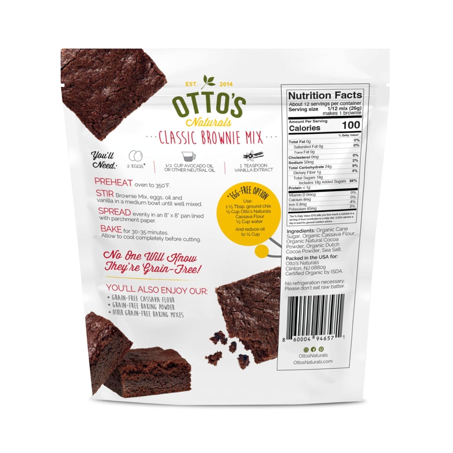 Otto's Naturals Grain-Free Paleo Double Chocolate Brownie Mix 11.1 Oz. 6 Pack, Top 9 Allergen-Free, Organic Cassava Flour, Gluten Free, Non-GMO, Vegan