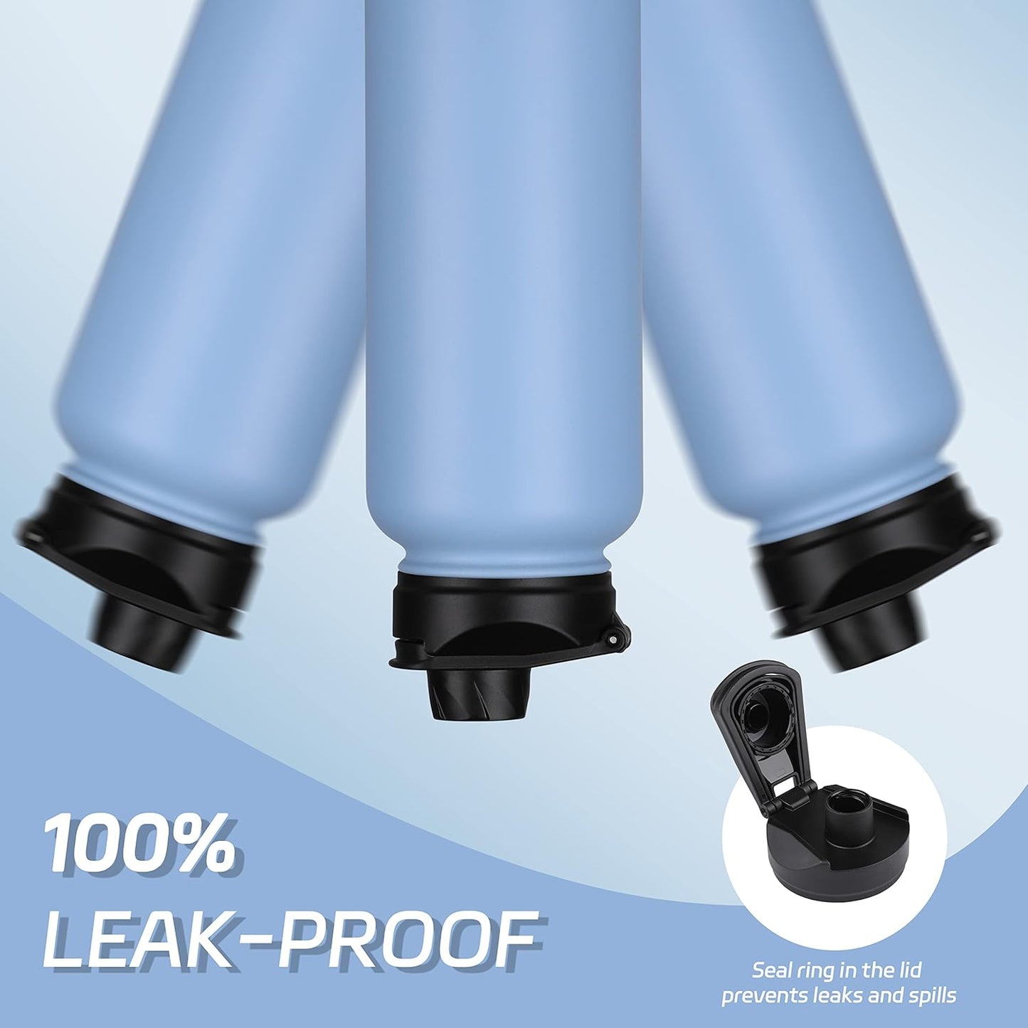 HASLE OUTFITTERS 32 oz Insulated Water Bottle Stainless Steel Double Walled Vacuum Sports Water Bottle with 2 Lids (Straw and Spout Lid) for Gym Camping Hiking(Blue,4)