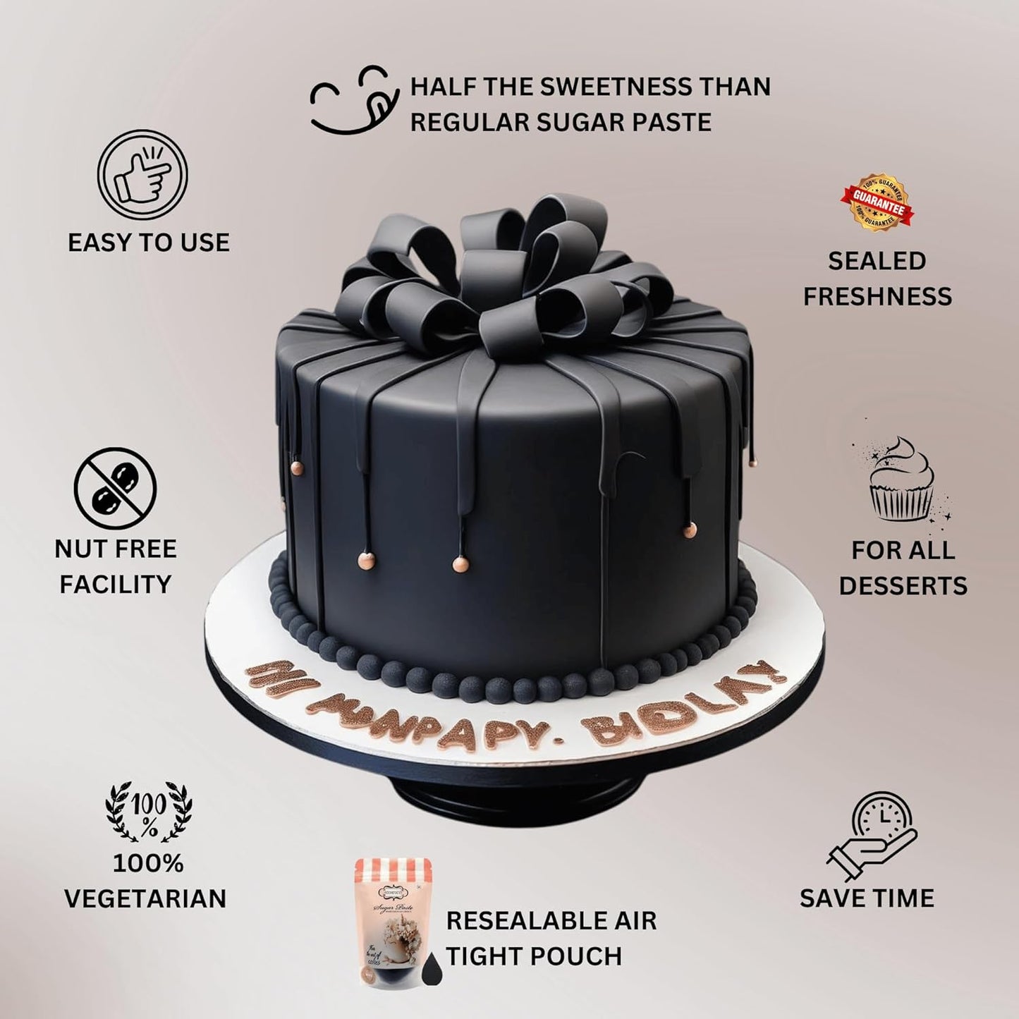 Confect Black Fondant for Cake Decorating – Premium Confect Fondant for Cakes, Cupcakes & Cookies | Vegan, Gluten-Free, Nut-Free, Palm Oil-Free – 8.8 Oz