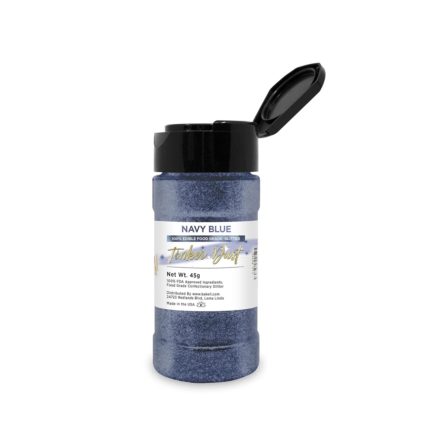 BAKELL Navy Blue Edible Glitter, 45 Grams | TINKER DUST Edible Glitter | KOSHER Certified | 100% Edible Glitter | Cakes, Cupcakes, Cake Pops, Drinks, Dessert Vegan Glitter & Dusts (45g Shaker, Navy Blue)