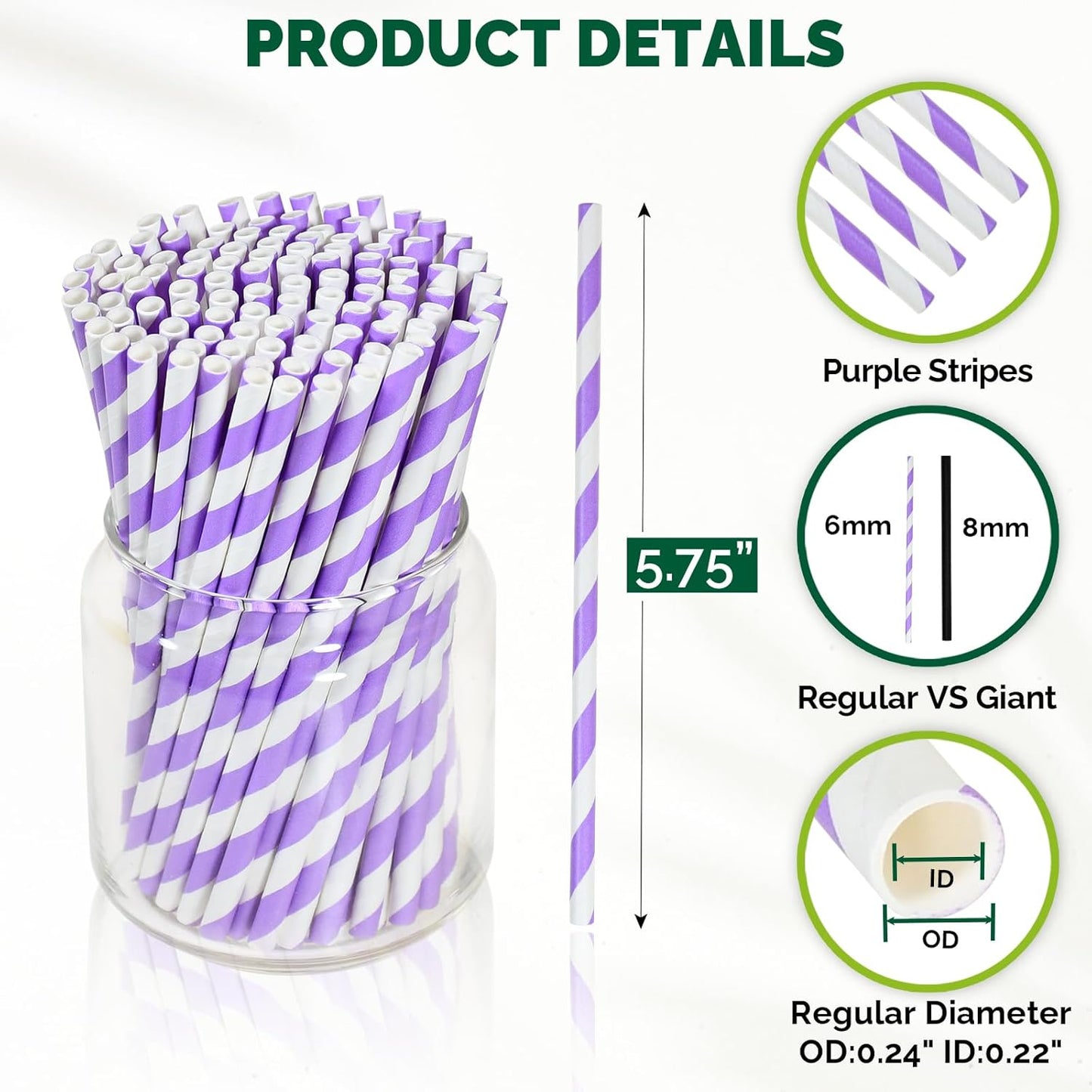 Small Purple Paper Cocktail Straws, 5.75 inch, 500 counts, Disposable Short Sipping & Stirring Straws - Biodegradable