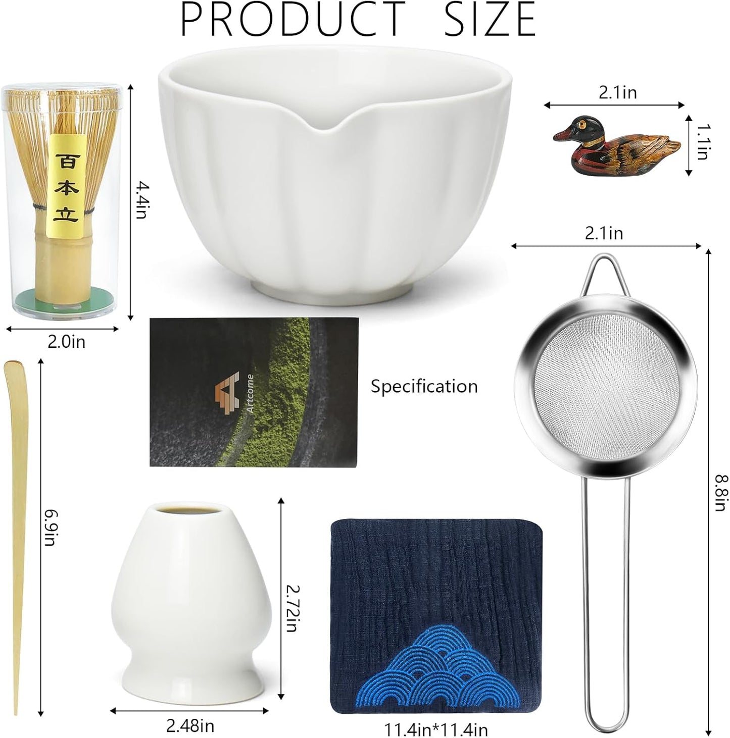 Artcome 7 Pcs Japanese Matcha Tea Set - Matcha Bowl with Pouring Spout, Matcha Whisk, Tea Scoop, Whisk Holder, Handmade Matcha Ceremony Kit For Japanese Tea Ceremony, Ivory