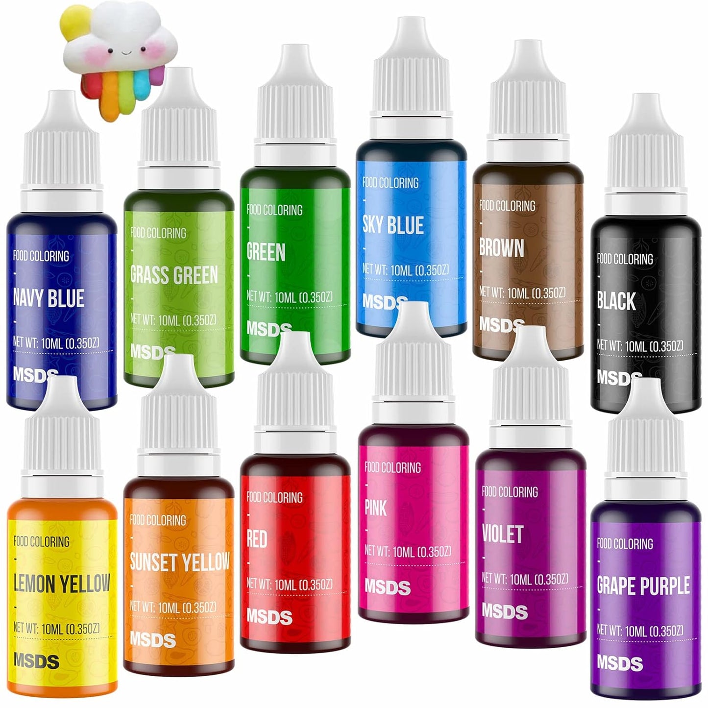 12 Color Cake Food Coloring Set, Food Grade Vibrant Food Color Liquid Dye Tasteless for Baking, Icing, Easter Egg, Fondant, Cooking, Slime Making DIY Supplies Kit - .35 Fl. Oz (10 ml) Bottles