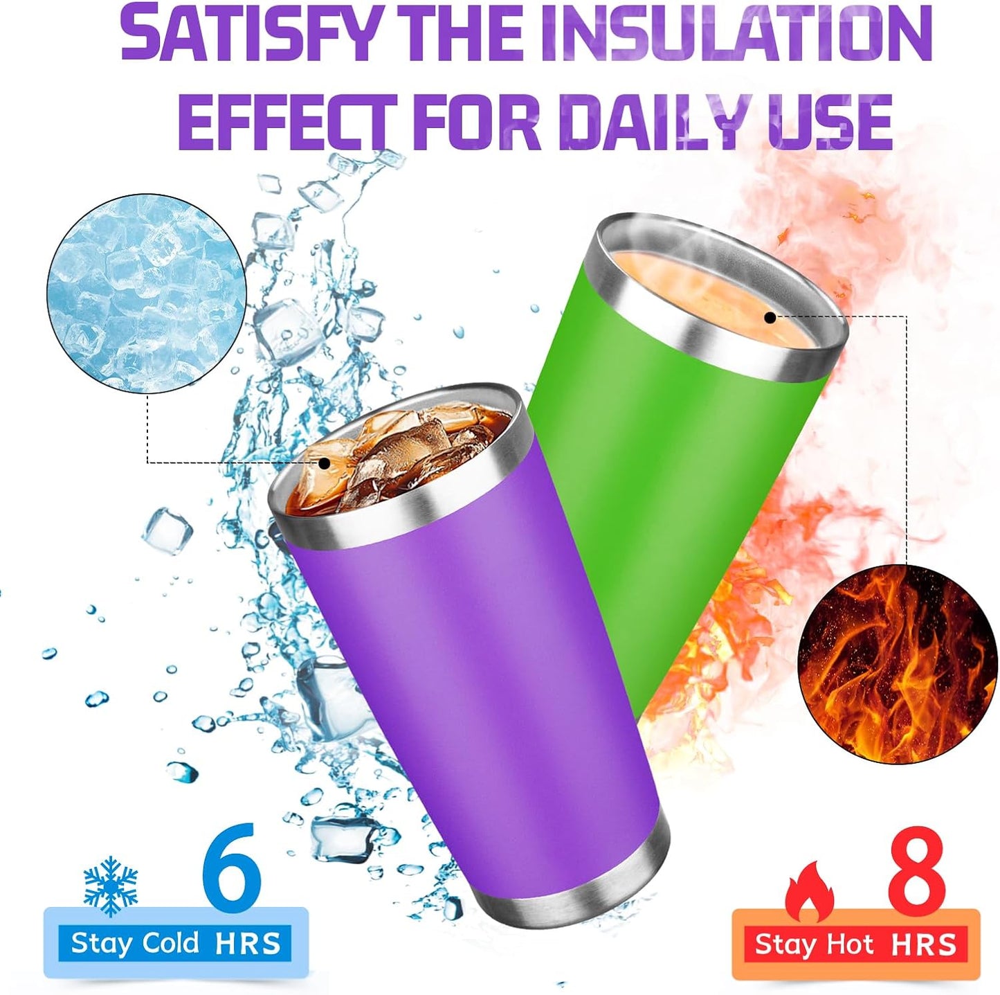 20oz Tumbler with Lid Double Wall Vacuum Insulated Travel Coffee Mug Stainless Steel Thermal Cup Powder Coated Sturdy Coffee Tumbler Bulk for Hot and Cold Beverages (Multicolor-1,6)