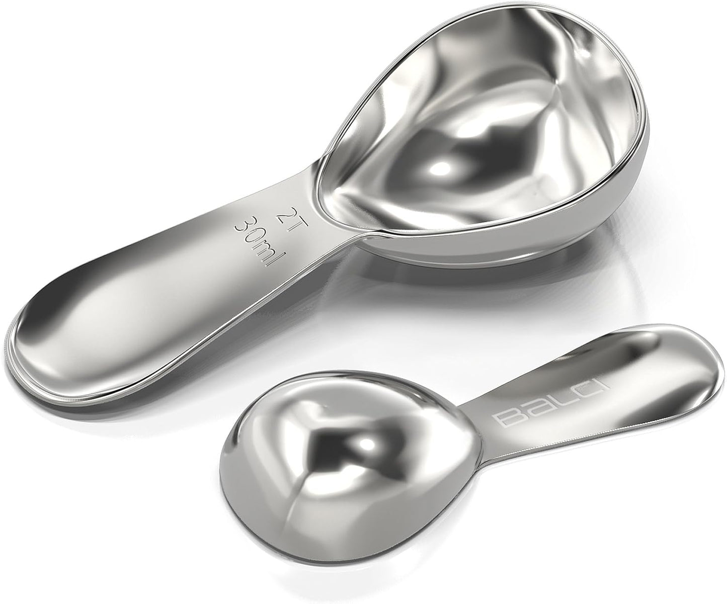 BALCI - Stainless Steel Coffee Scoop Set (1&2 Tablespoon, 15ml and 30ml) Exact Measuring Spoons for Coffee, Tea, Sugar, Flour and More!