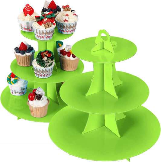 2Pcs 3-Tier Cupcake Stand, Cake Stand holder, Tiered DIY Cupcake Stand Tower for Dessert Table Displays, Birthday Theme Party Favors Decoration, Floral Tea Party, 12" W x 12.8" H, Green