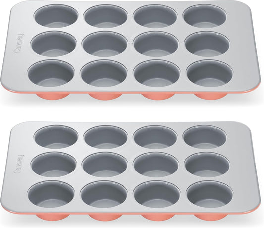 Caraway Non-Stick Ceramic 12-Cup Muffin Pan Duo - Naturally Slick Ceramic Coating - Non-Toxic, PTFE & PFOA Free - Perfect for Cupcakes, Muffins, and More - Perracotta