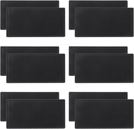 12 Pack Rubber Bar Mats, 12" x 6" Black Bar Service Mat, Spill Mat for Countertop, Bartending, Rubber Bar Mats, Efficient and Stylish Solution for Every Bartending Need,by KUKLIPJIM
