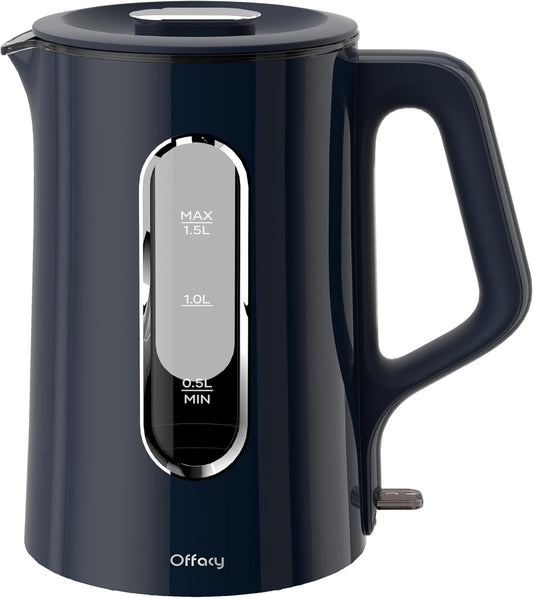 Offacy Electric Kettle, Tea Kettle Pot, Double Wall Glass Inner 1.5L/1200W, Hot Water Kettle Teapot Boiler & Heater with Automatic Shut Off, BPA-Free & LED Indicator Lights (Navy Blue)