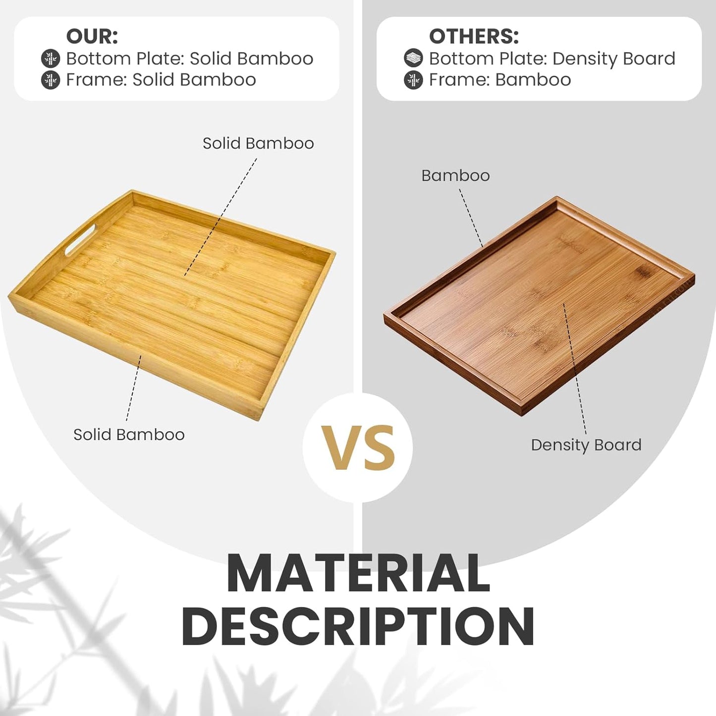 Bamboo Serving Tray with Handles Set of 4 - Decorative Wooden Trays for Eating, Working, and Storing, Suitable for Use in Bedroom, Living Room, Kitchen, Bathroom, Outdoor Scenarios and More