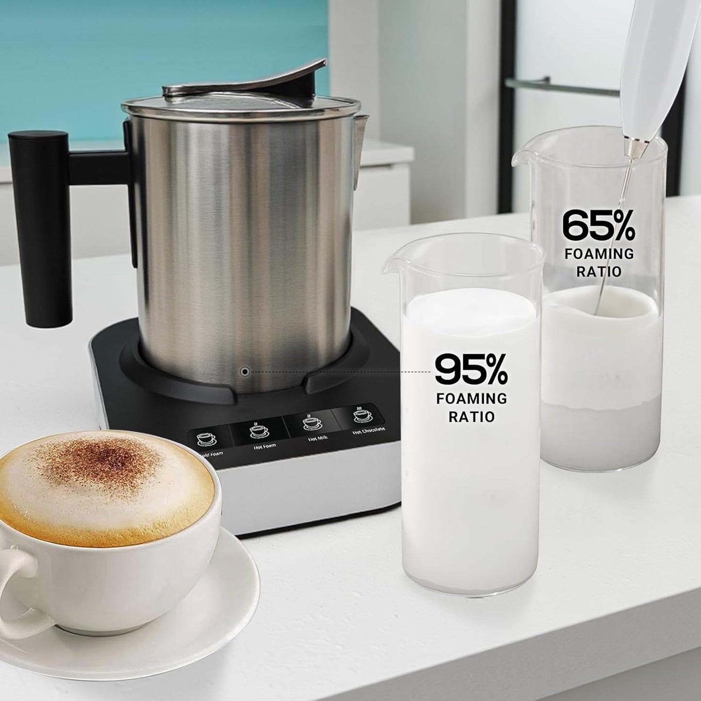 Electric Milk Frother and Steamer 4-in-1 with Stainless Steel Pitcher Cup(400ml/13.5oz), Auto Shut-Off, Hot & Cold Foam Maker and Milk Warmer for Coffee Cappuccinos, Dishwasher Safe