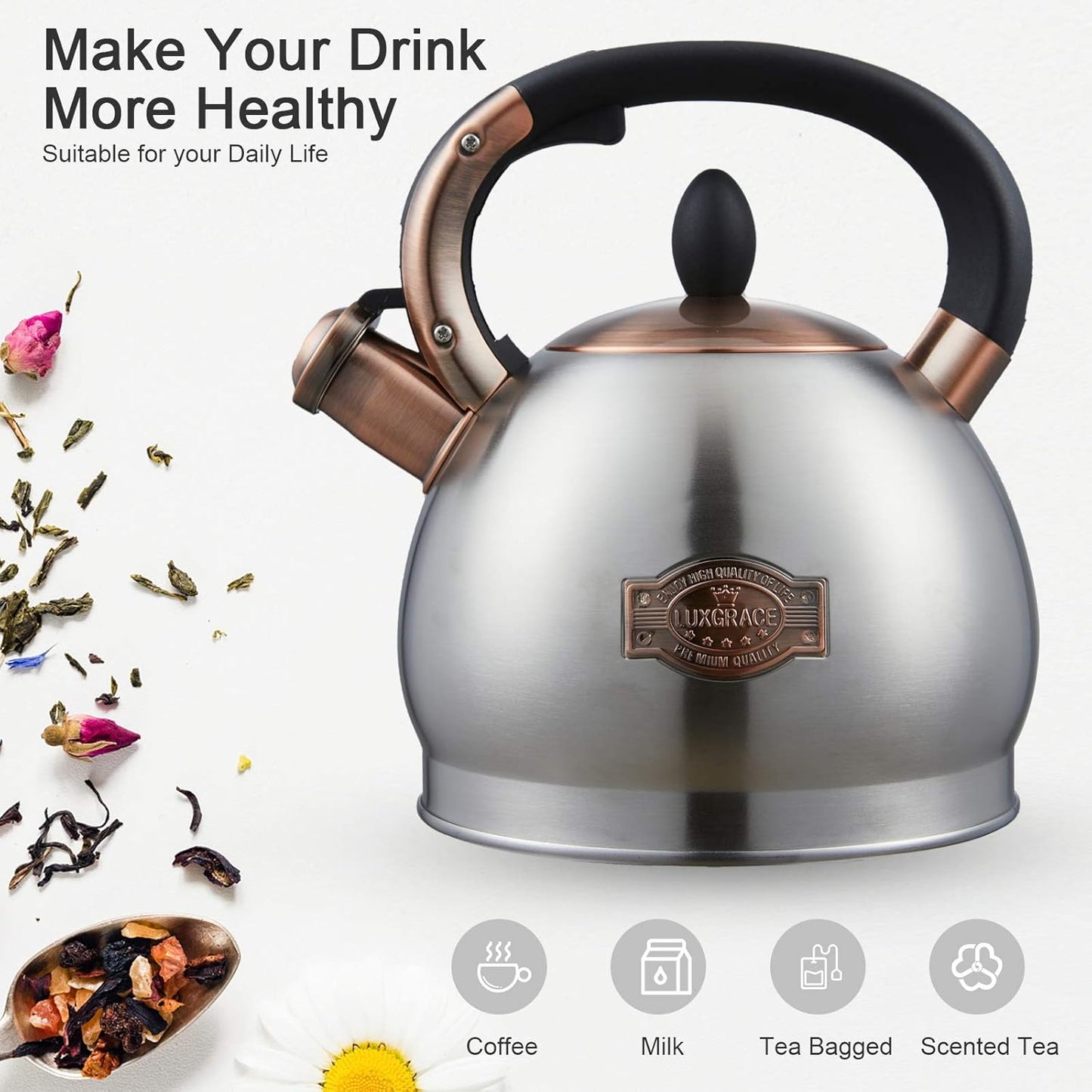 Tea Kettle -2.8 Quart Tea Kettles Stovetop Whistling Teapot Stainless Steel Tea Pots for Stove Top Whistle Tea Pot