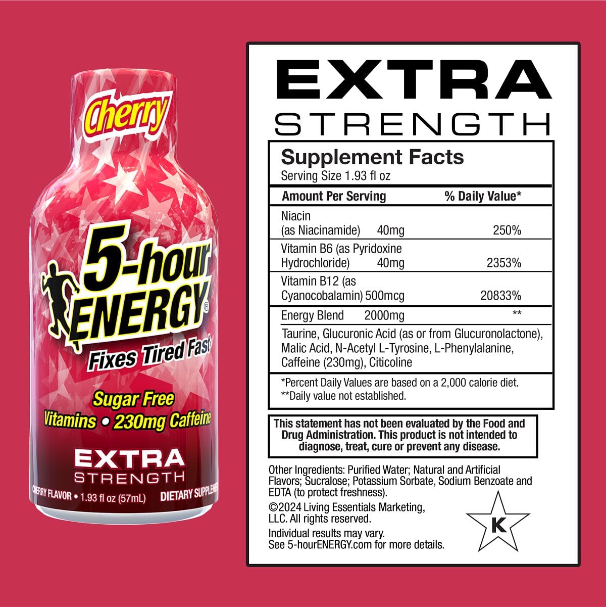 5-hour ENERGY Extra Strength Energy Shot, Cherry Flavor,1.93oz, 20-Pack, Zero Sugar